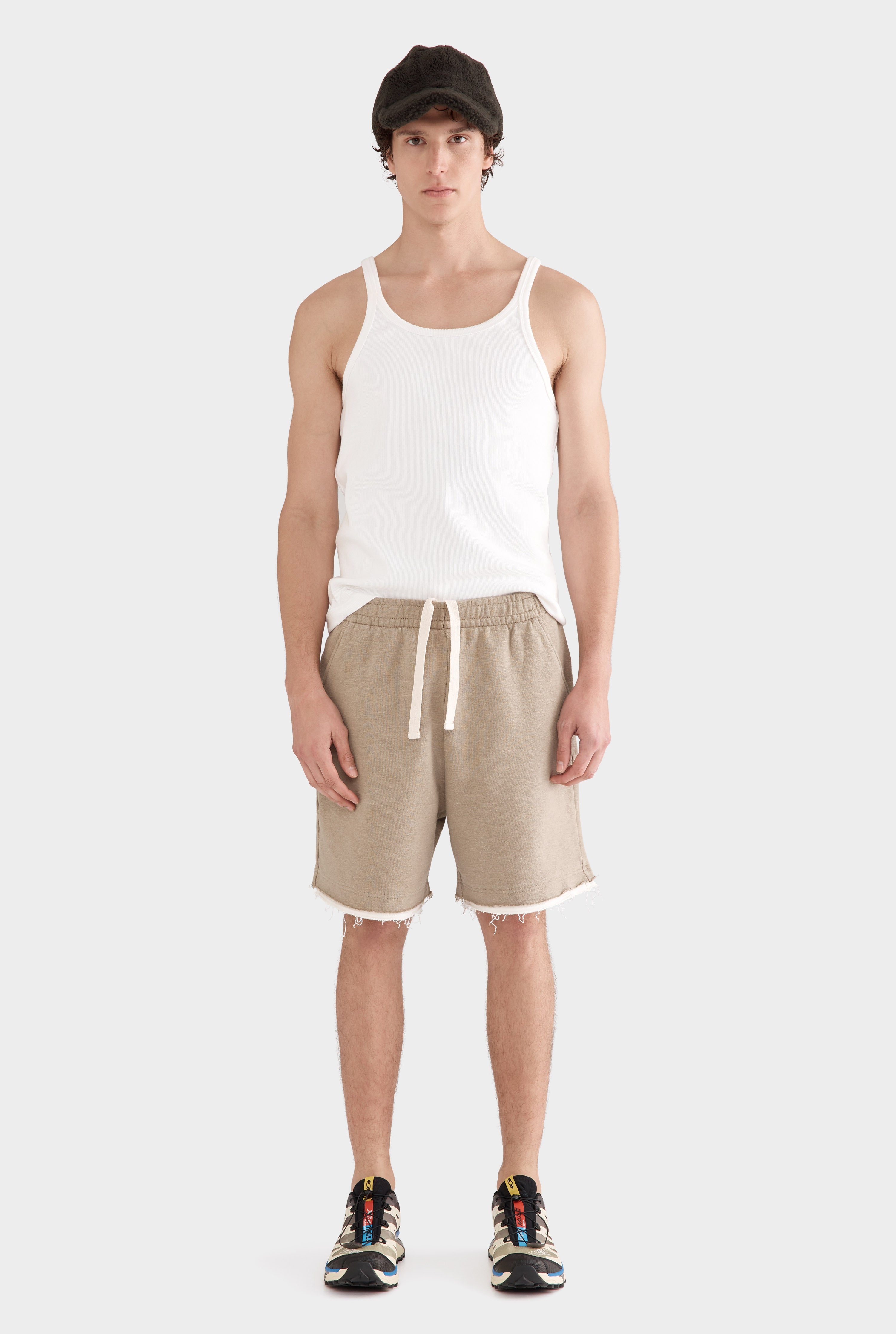 Organic Cotton Raw Edge Track Short - Walnut/Cream