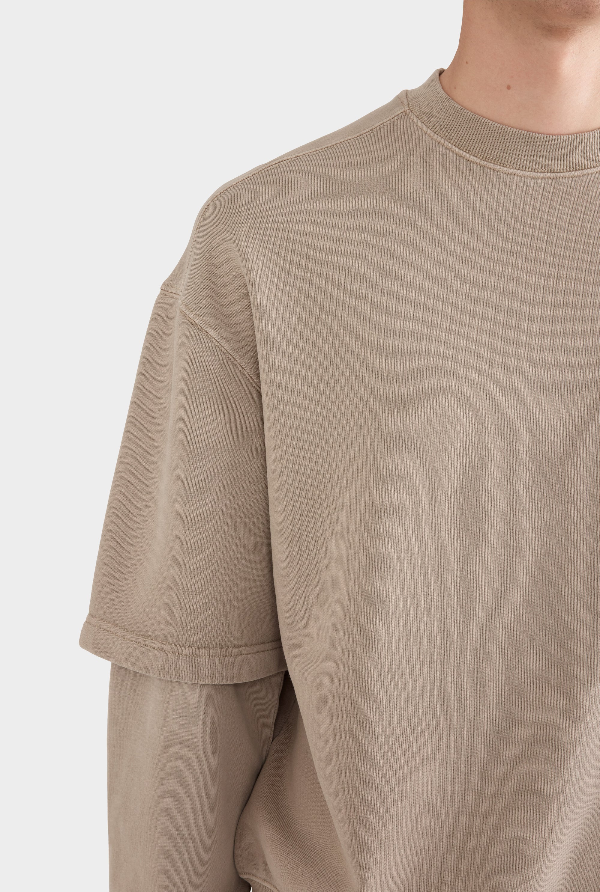 Pigment Dyed Double Sleeve Track Sweater - Walnut