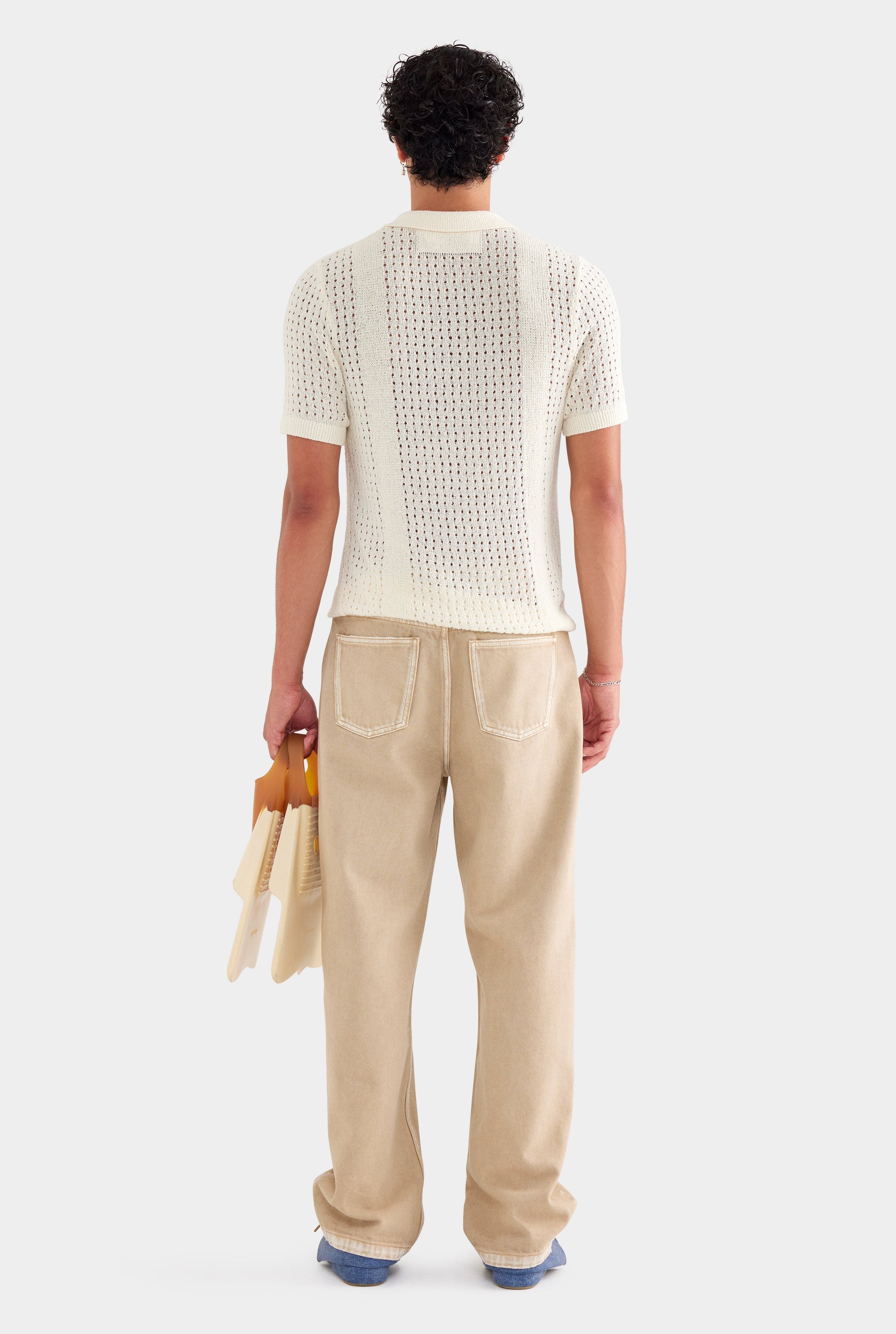 Boucle Border Knit Polo - Off White