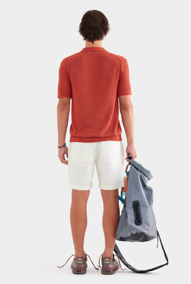 Boucle Border Knit Shirt - Brick Red