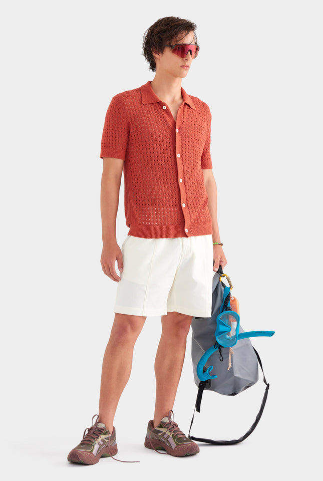 Boucle Border Knit Shirt - Brick Red