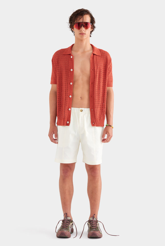 Boucle Border Knit Shirt - Brick Red