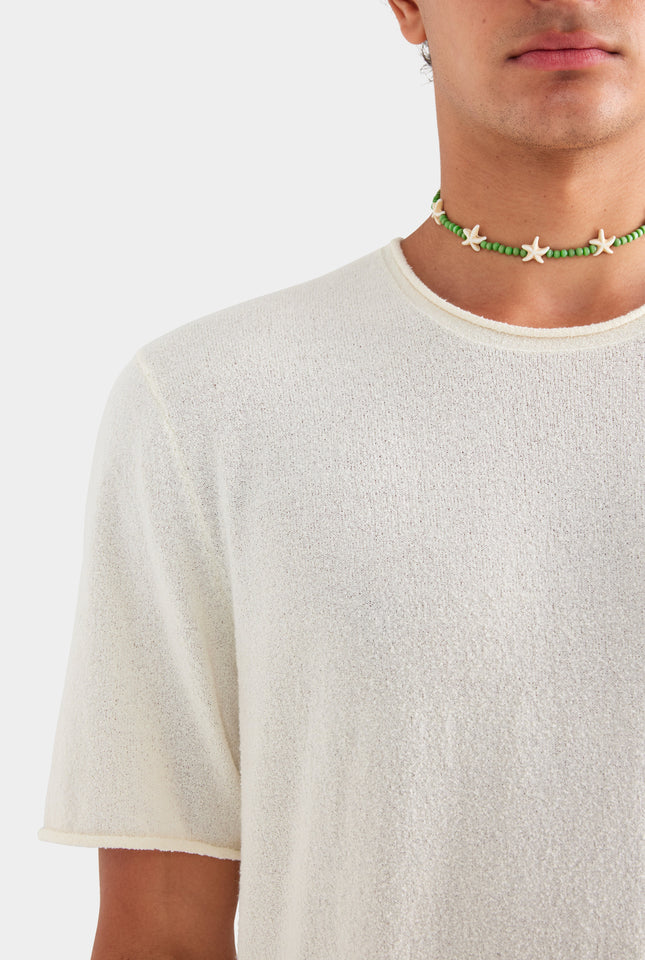 Boucle Knit Rolled Edge T Shirt - Cream