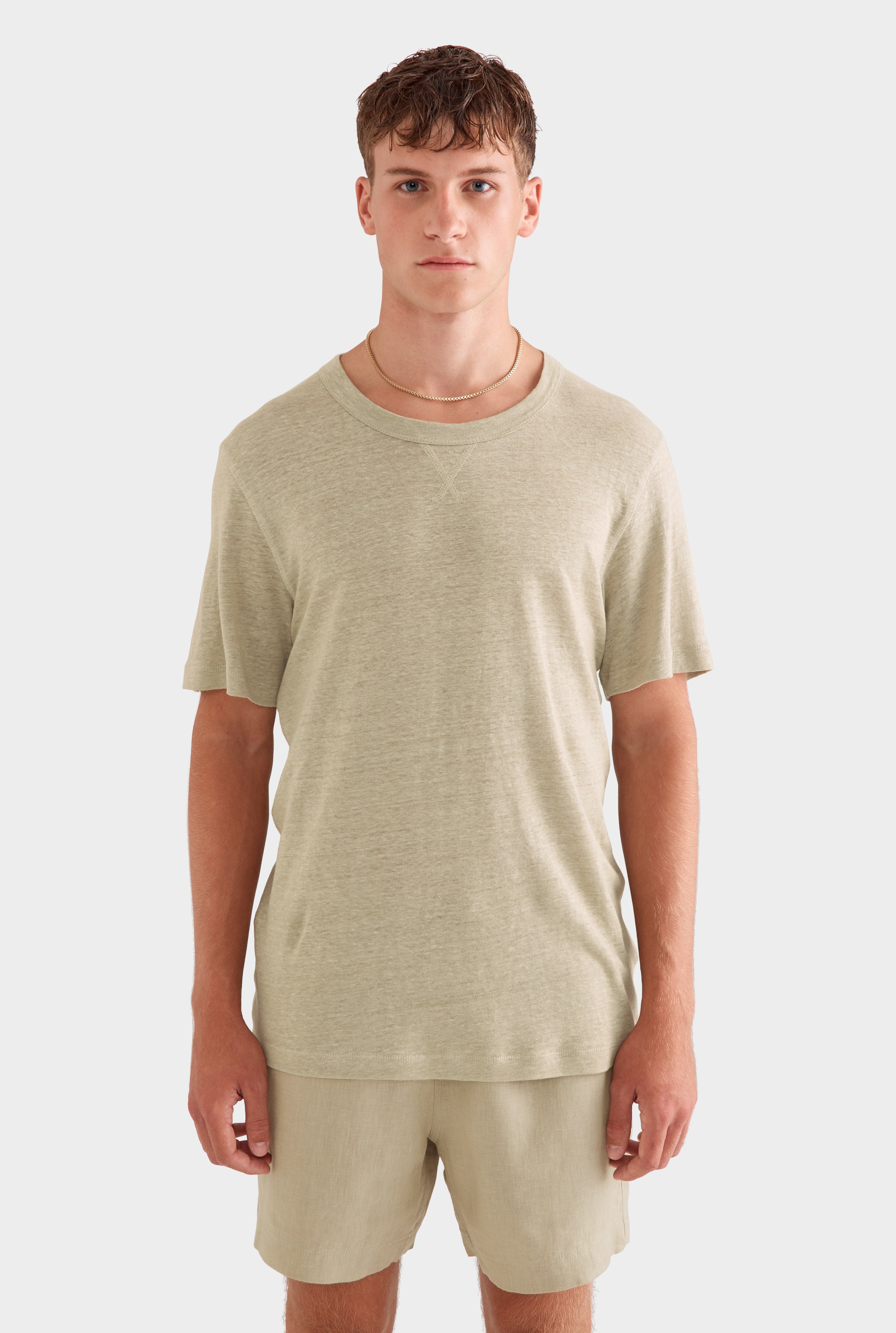 Coverstitch Linen T-Shirt - Sage