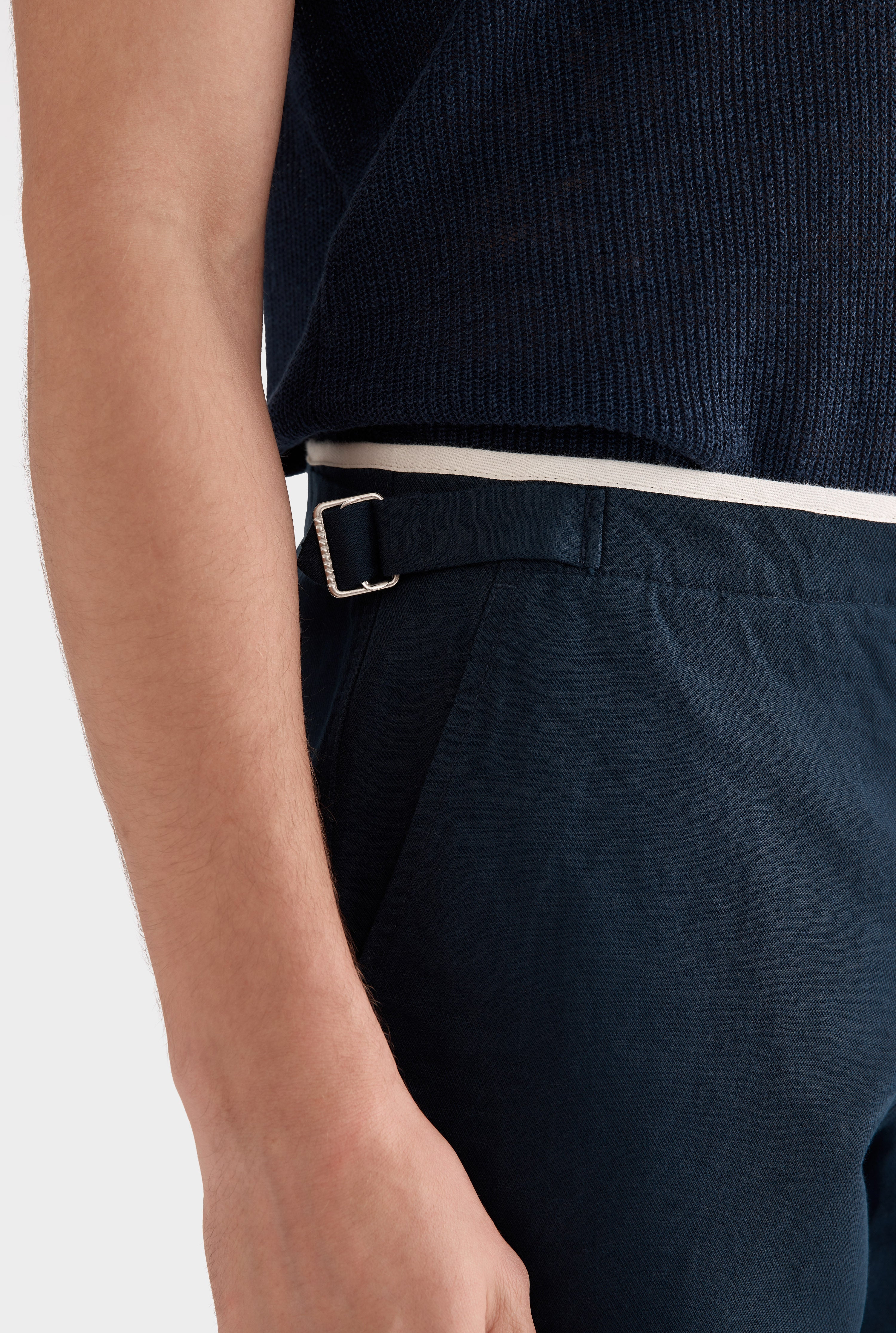 Cotton Twill Side Tab Short - Navy/Natural Tape