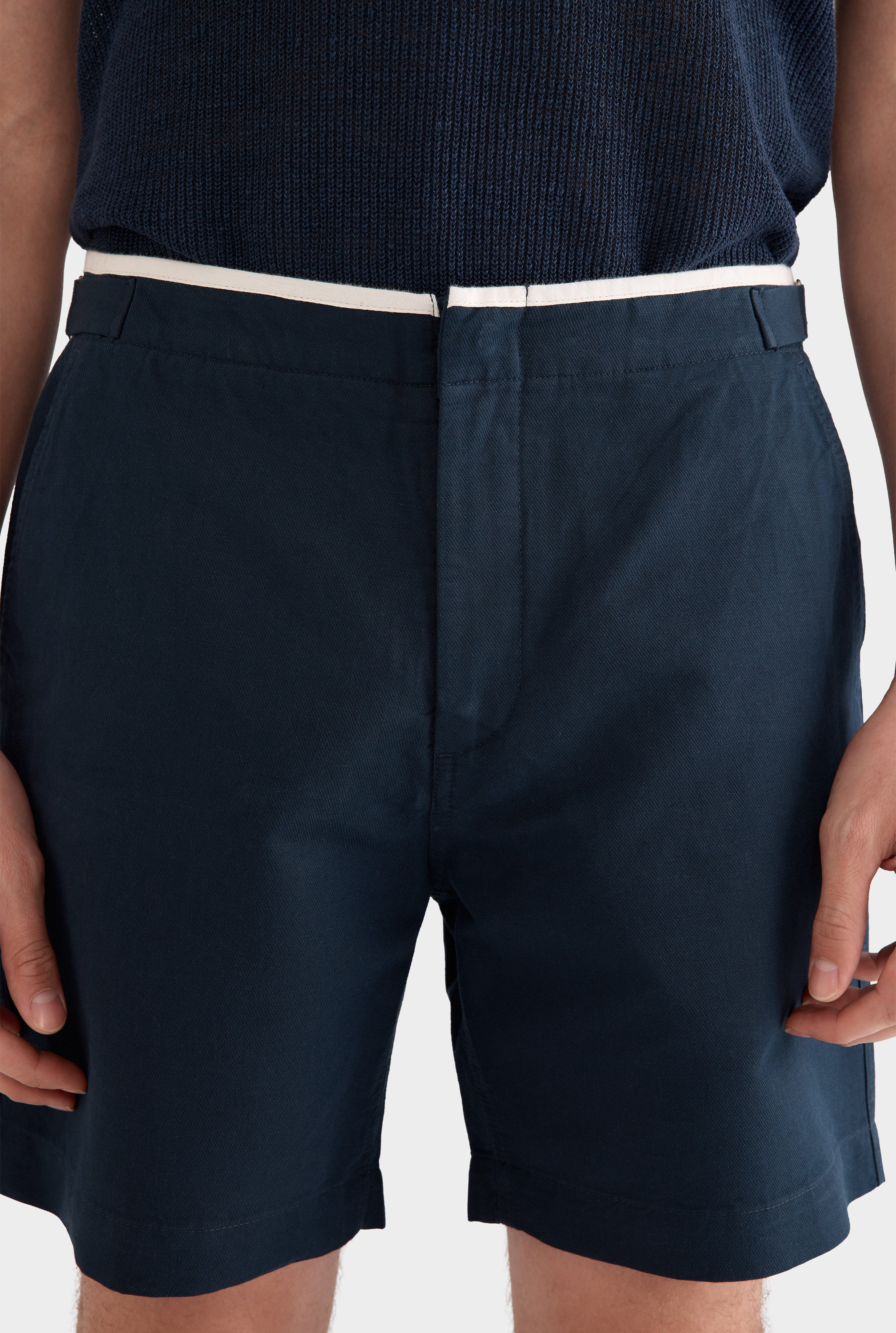 Cotton Twill Side Tab Short - Navy/Natural Tape