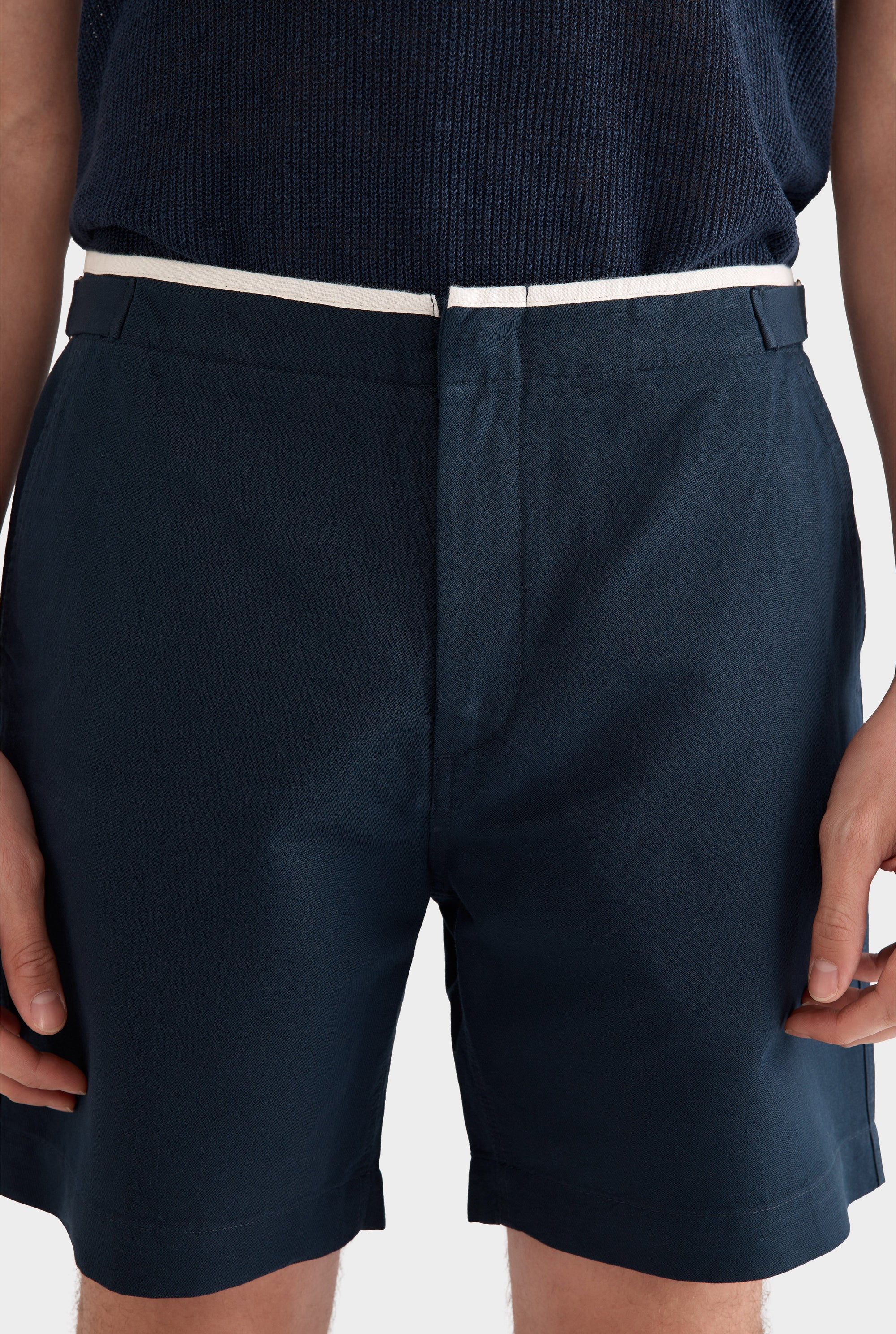 Cotton Twill Side Tab Short - Navy/Natural Tape