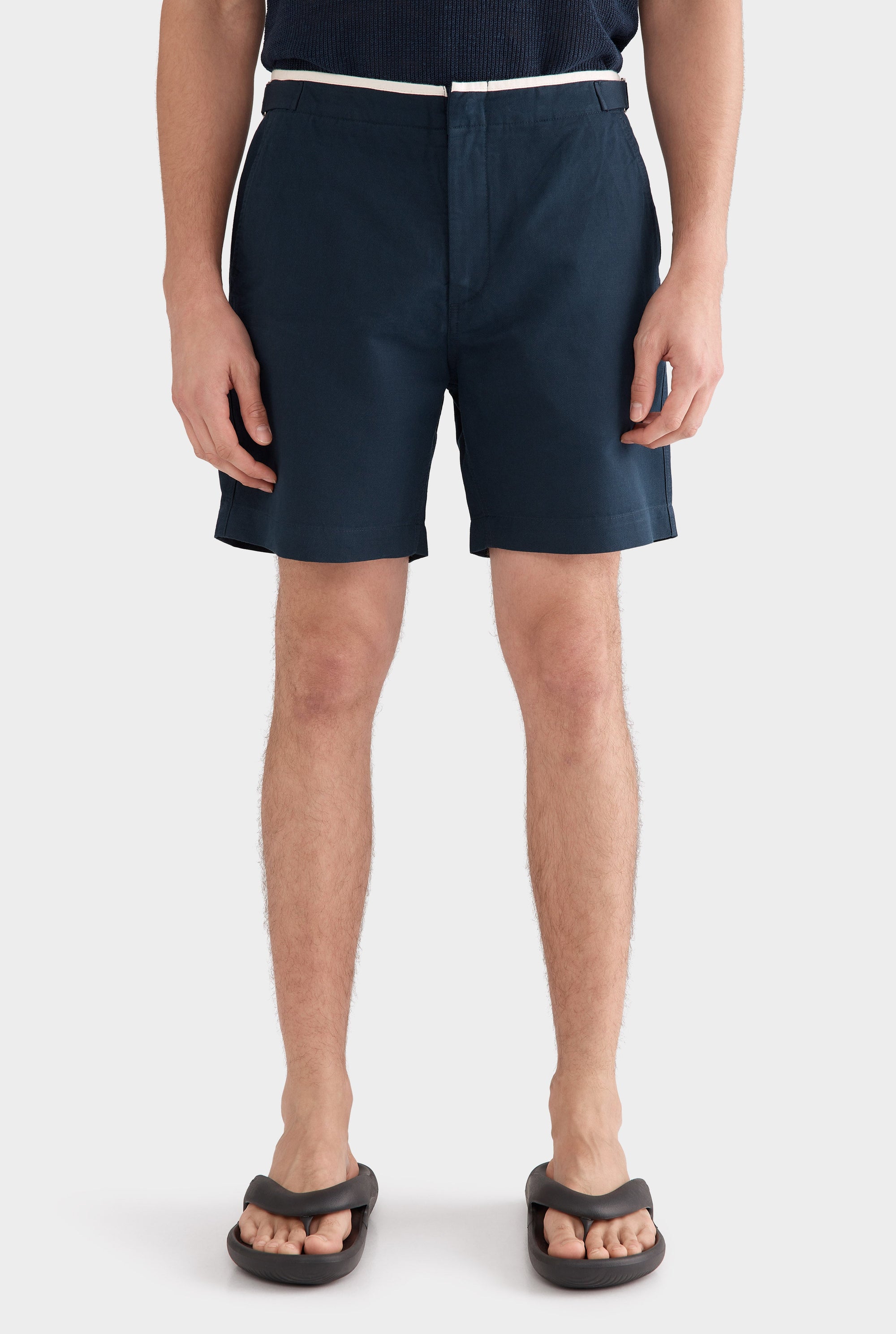 Cotton Twill Side Tab Short - Navy/Natural Tape