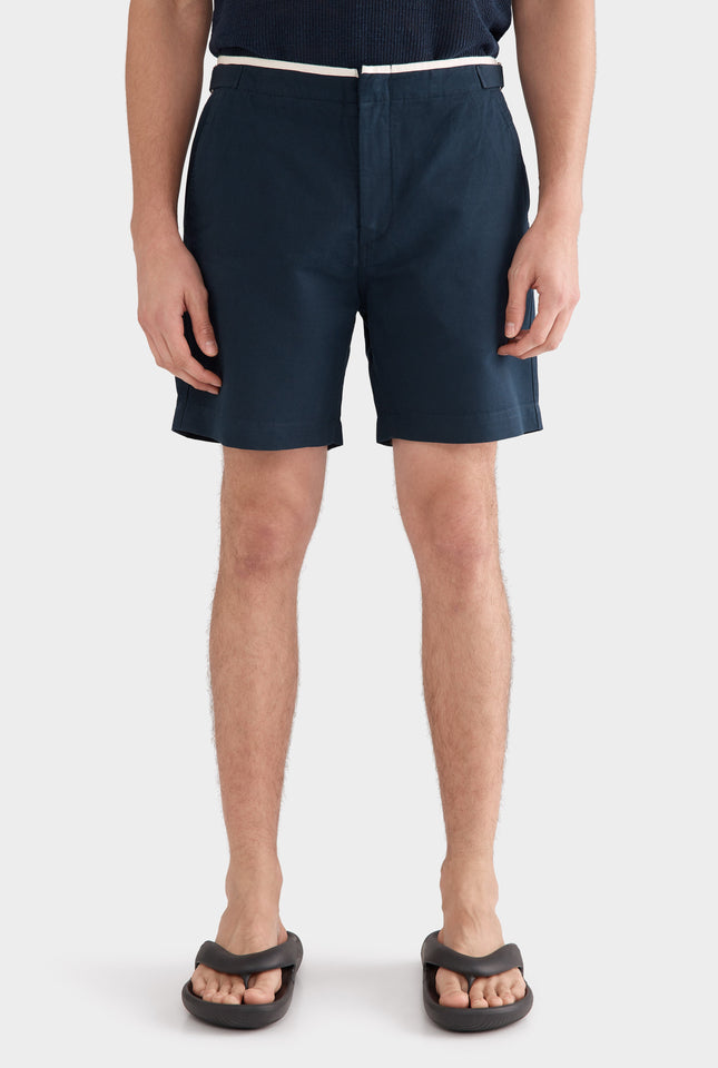 Cotton Twill Side Tab Short - Navy/Natural Tape