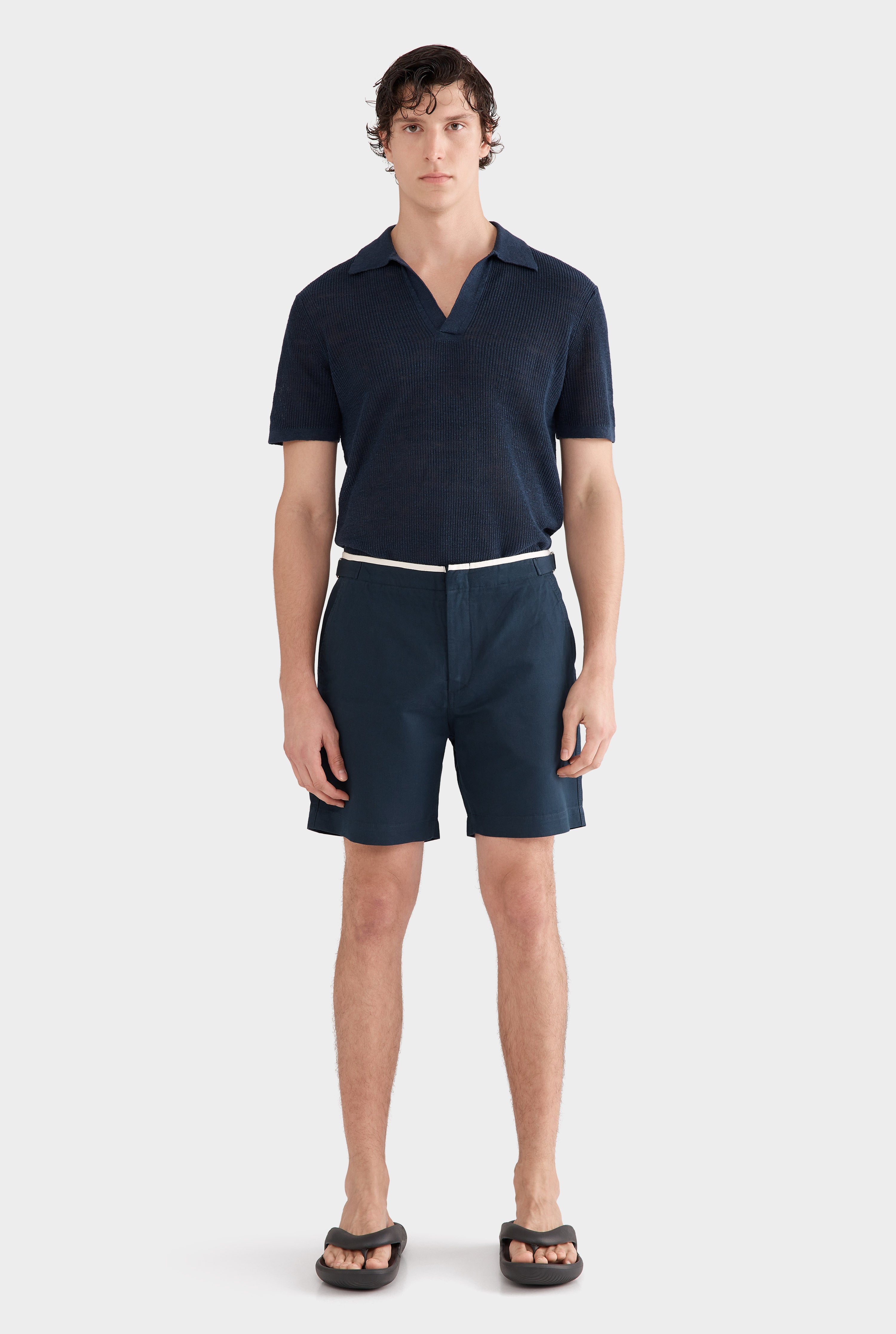 Cotton Twill Side Tab Short - Navy/Natural Tape