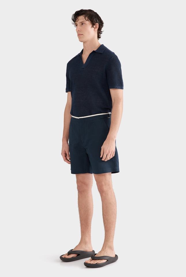 Cotton Twill Side Tab Short - Navy/Natural Tape