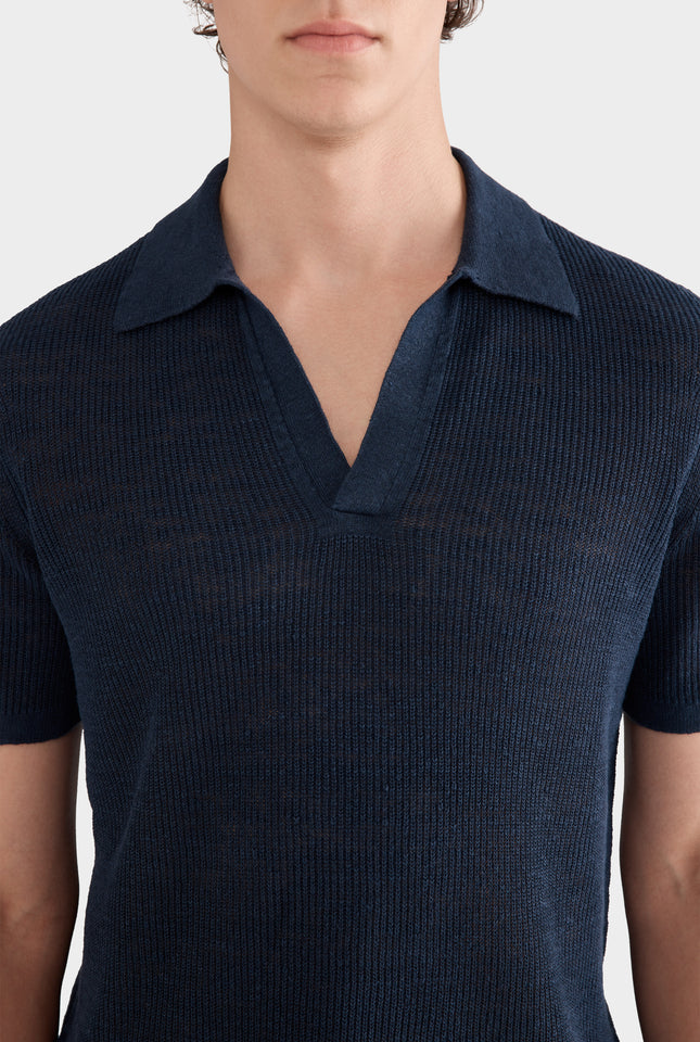 Rib Knit Open Neck Polo 2.0 - Navy