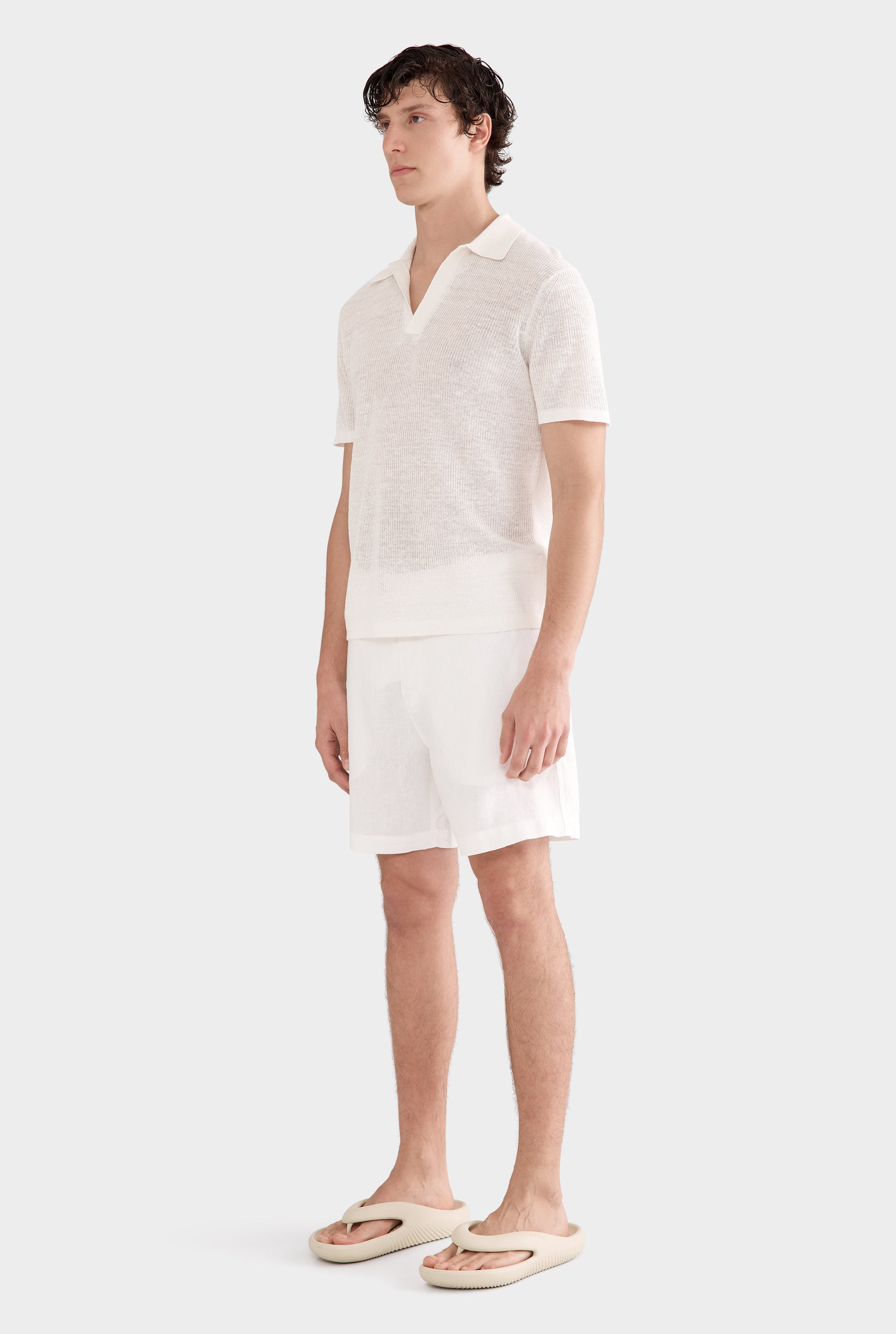 Rib Knit Open Neck Polo 2.0 - Off White