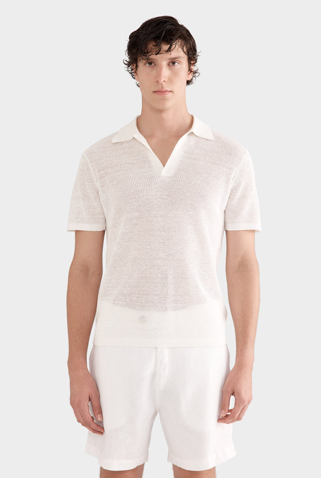 Rib Knit Open Neck Polo 2.0 - Off White