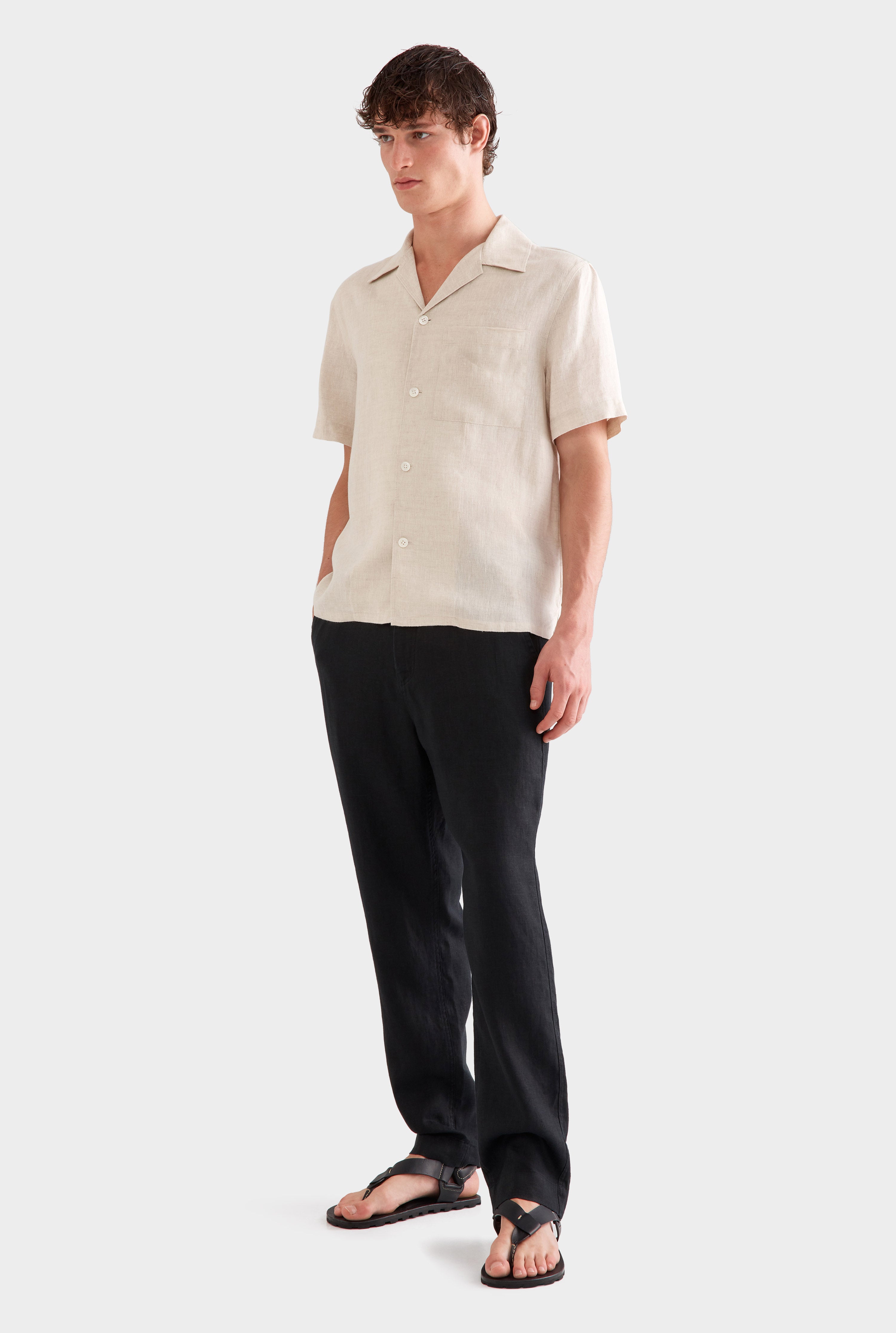 Short Sleeve Linen Camp Collar Shirt - Sand