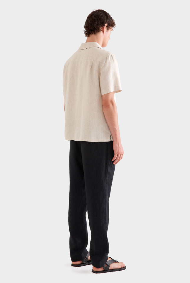 Short Sleeve Linen Camp Collar Shirt - Sand