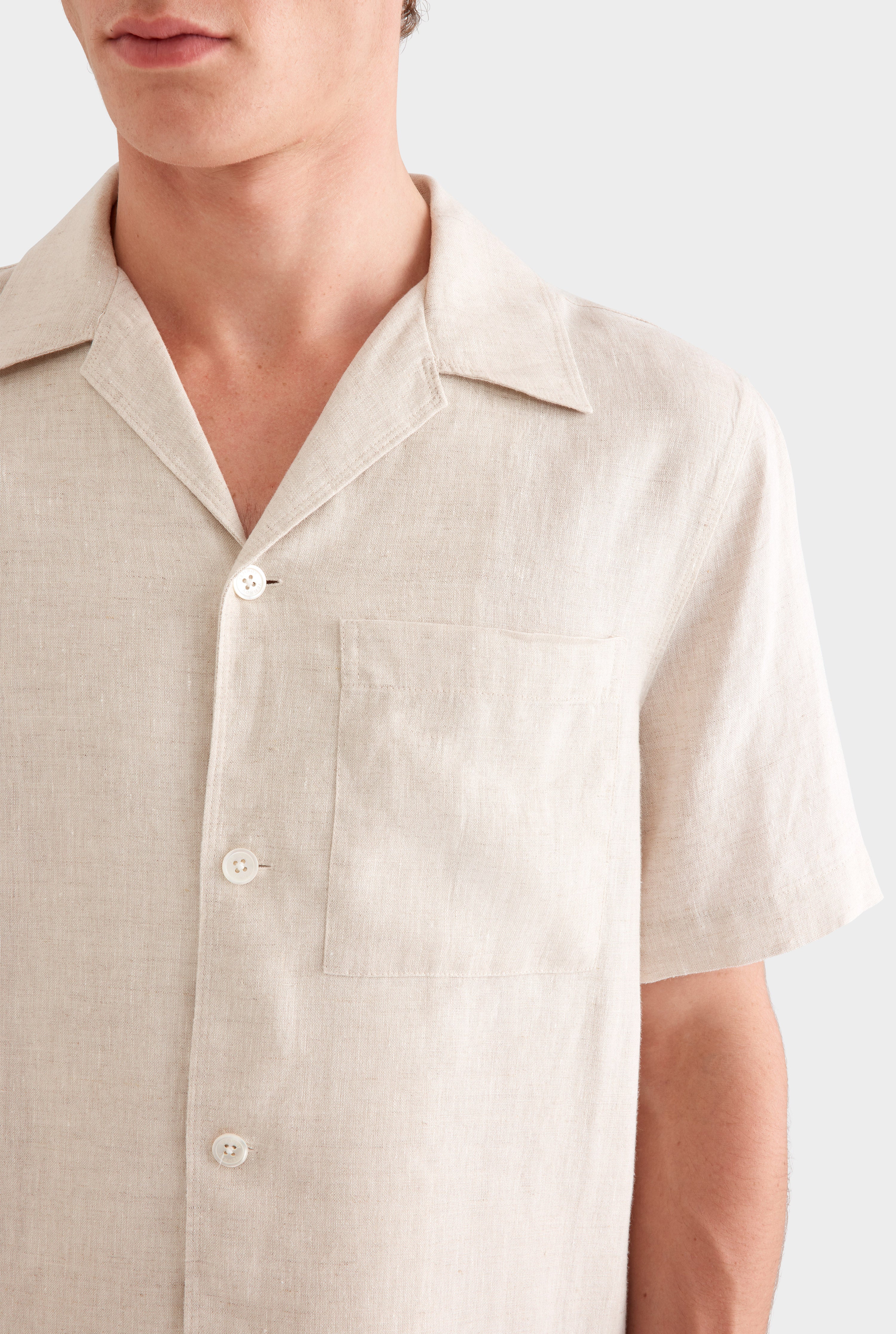 Short Sleeve Linen Camp Collar Shirt - Sand