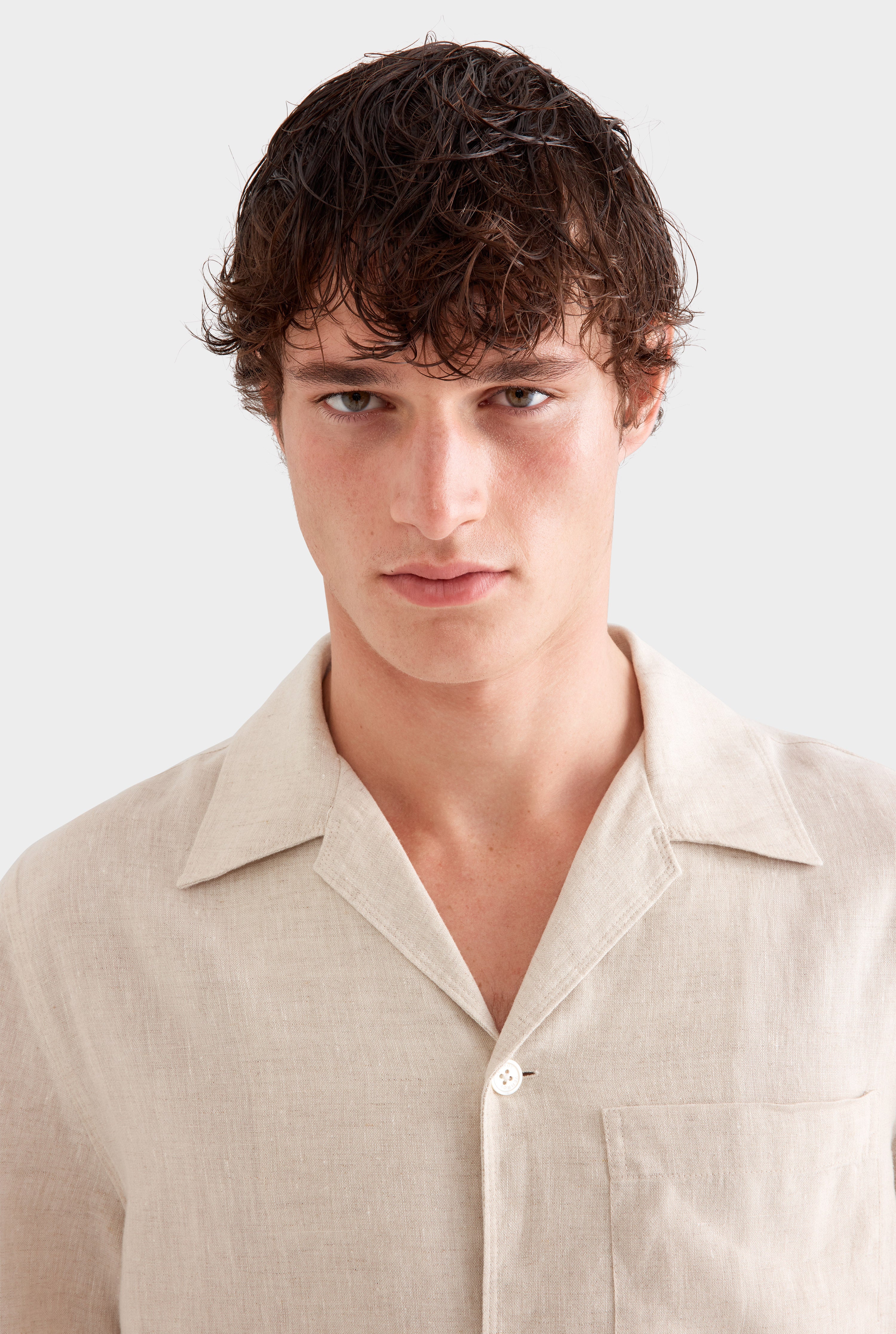 Short Sleeve Linen Camp Collar Shirt - Sand