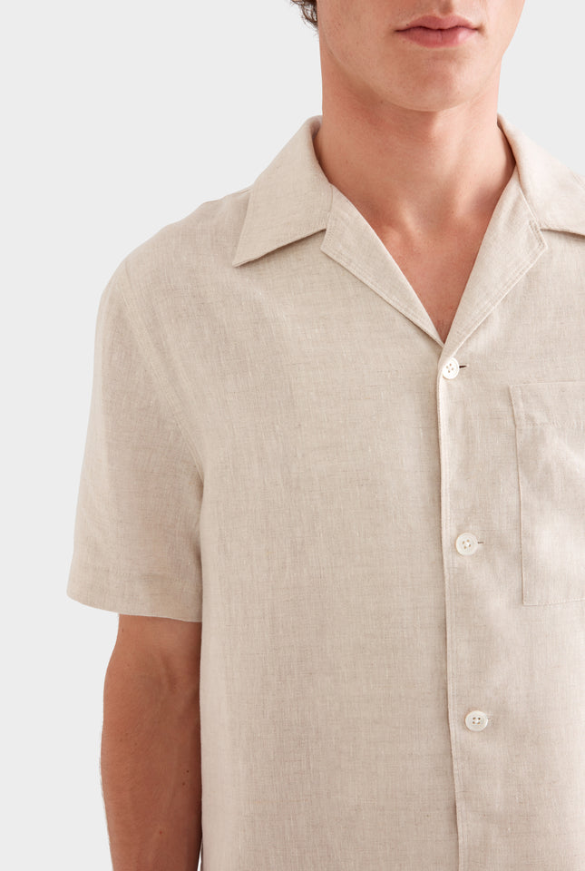 Short Sleeve Linen Camp Collar Shirt - Sand