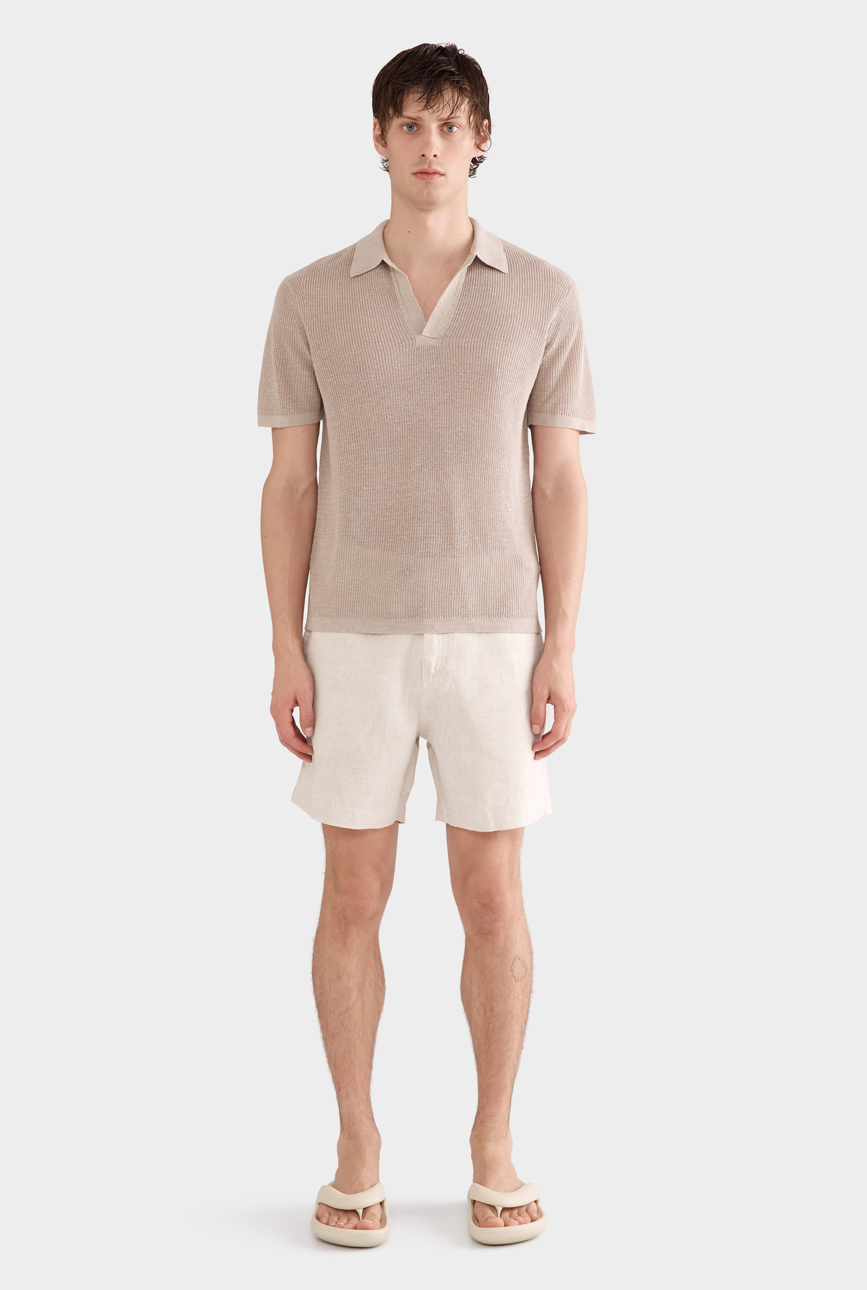 Rib Knit Open Neck Polo 2.0 - Taupe