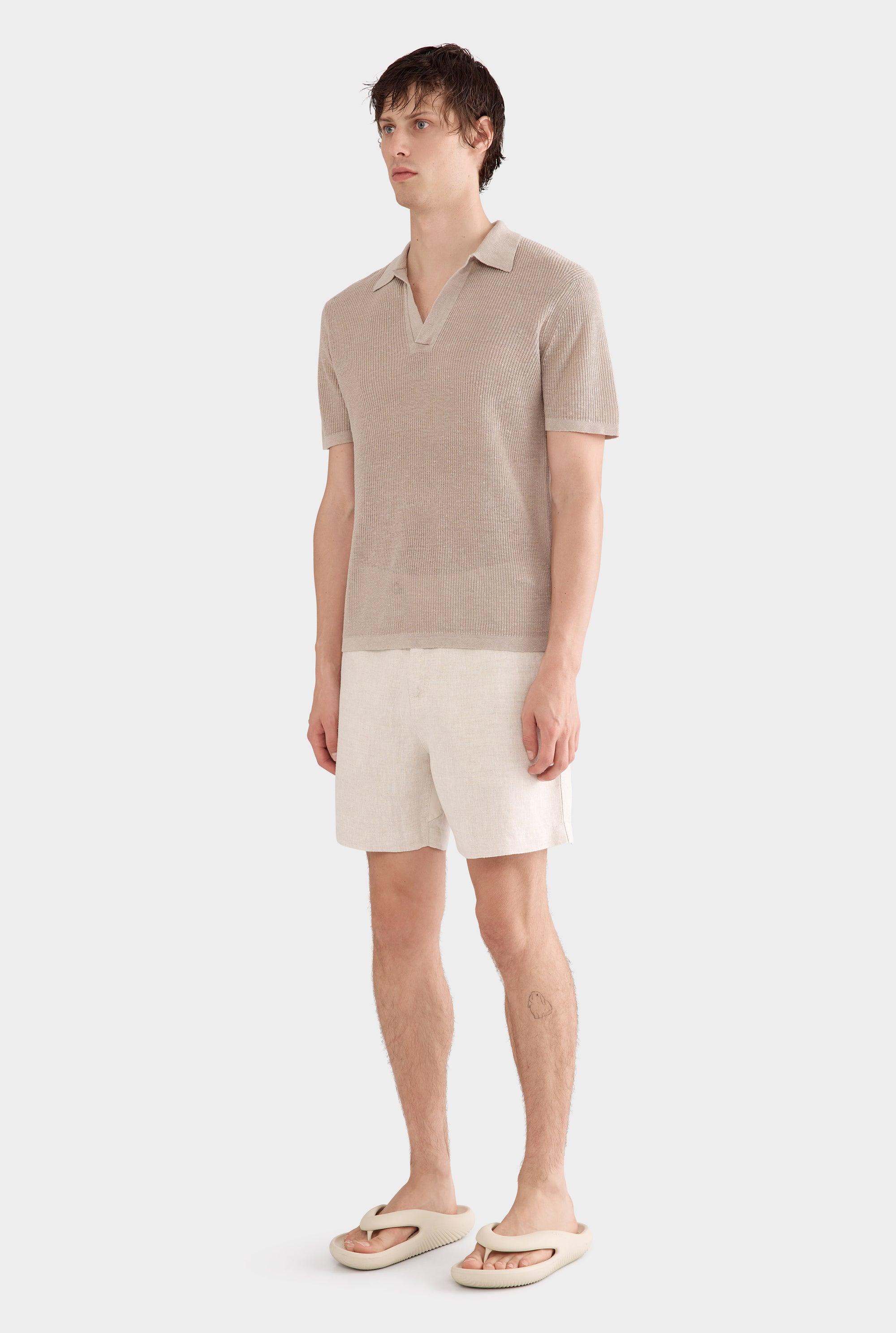 Rib Knit Open Neck Polo 2.0 - Taupe