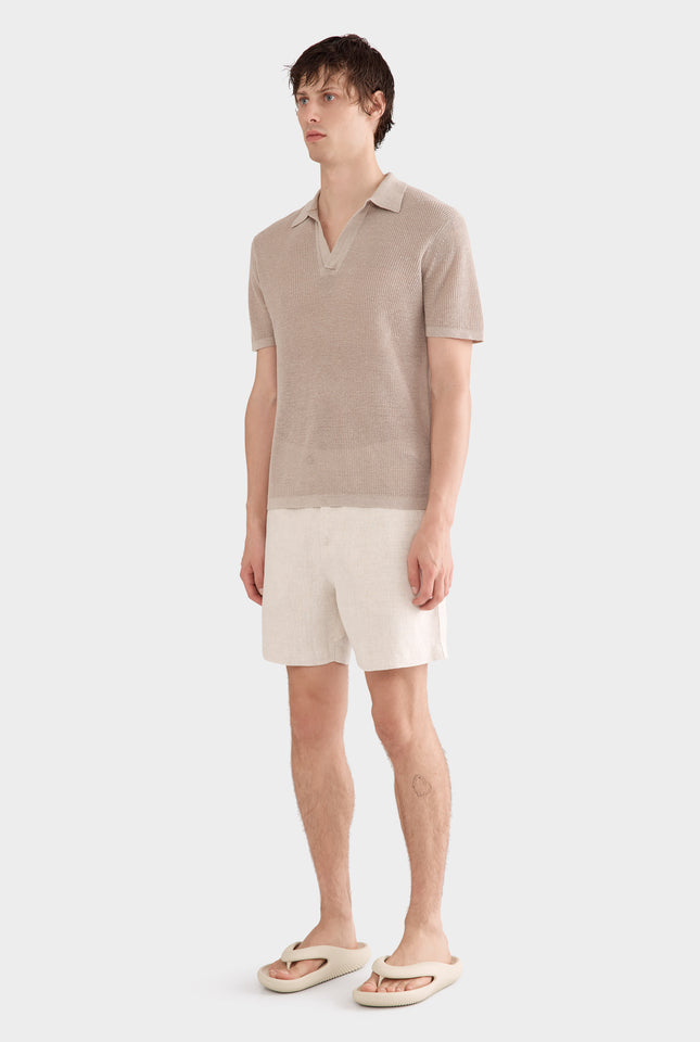 Rib Knit Open Neck Polo 2.0 - Taupe