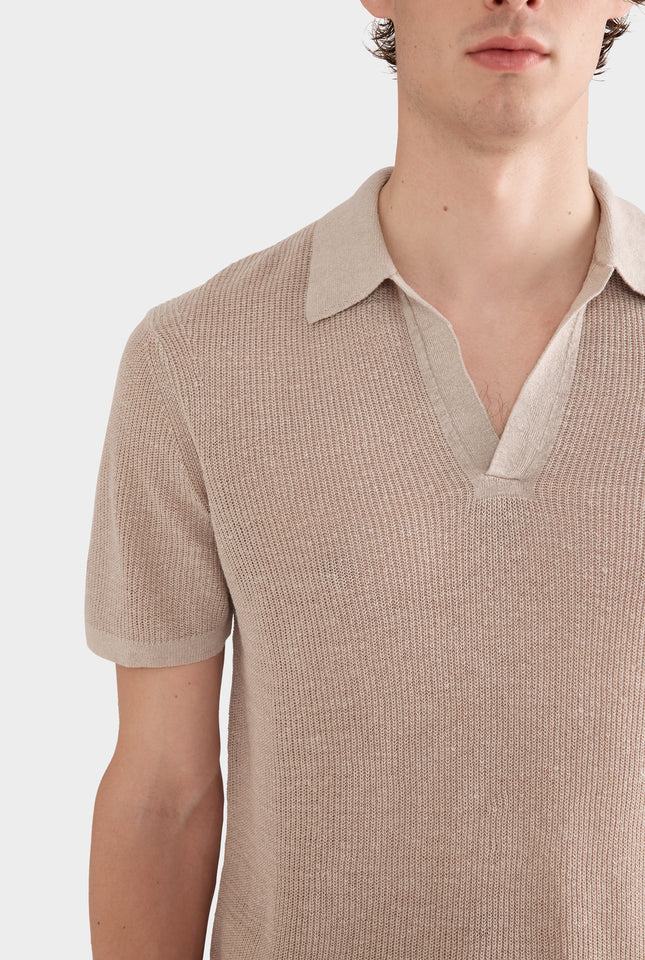 Rib Knit Open Neck Polo 2.0 - Taupe