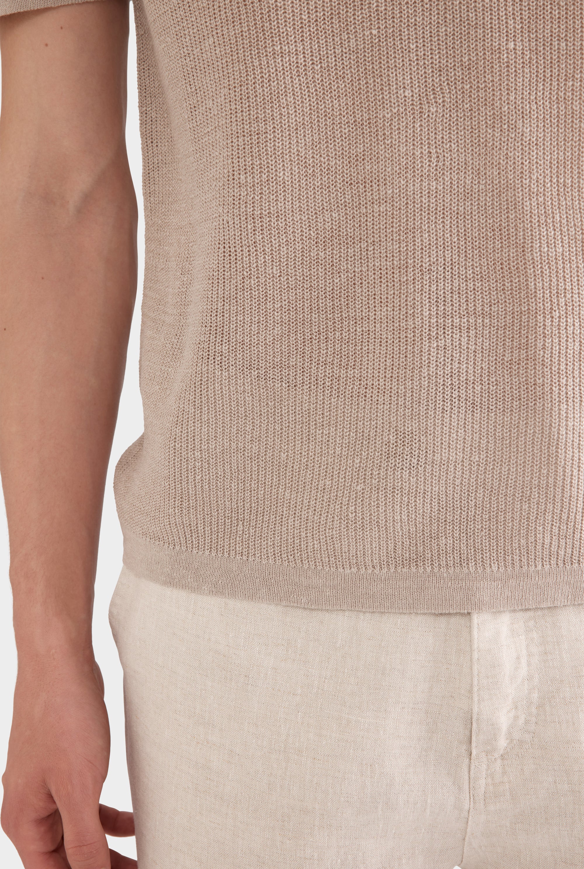 Rib Knit Open Neck Polo 2.0 - Taupe