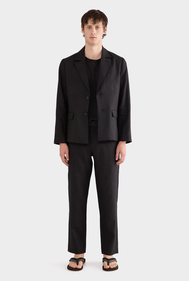 Tailored Linen Blazer - Black