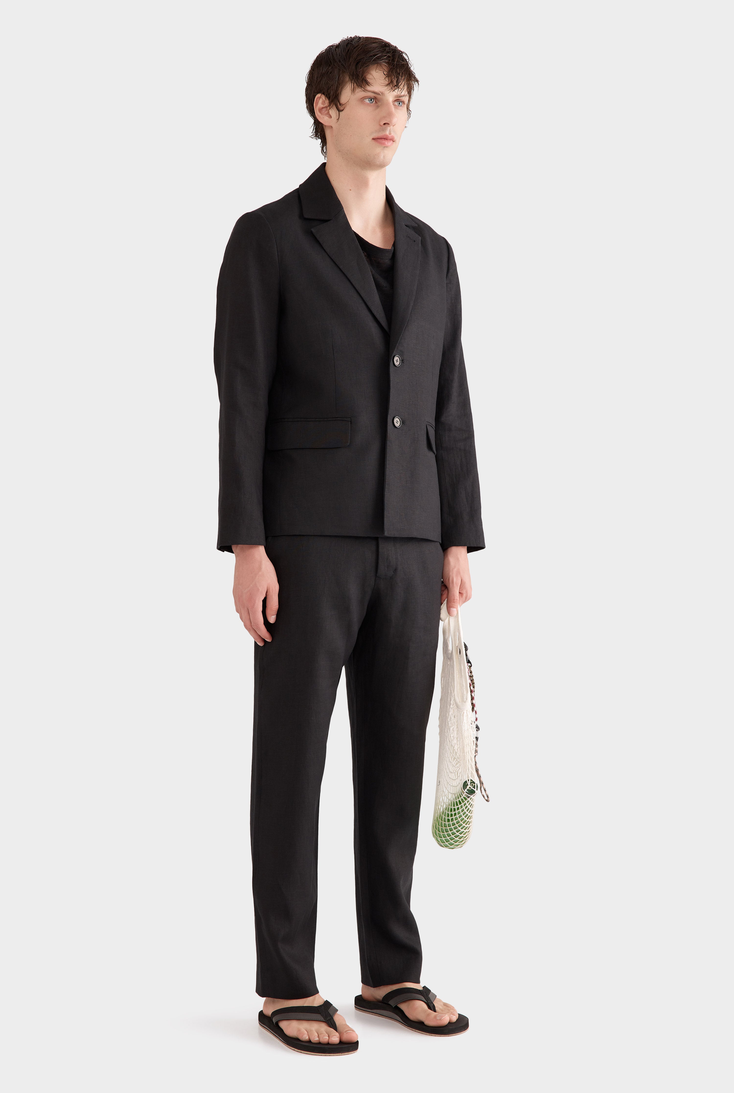 Tailored Linen Blazer - Black