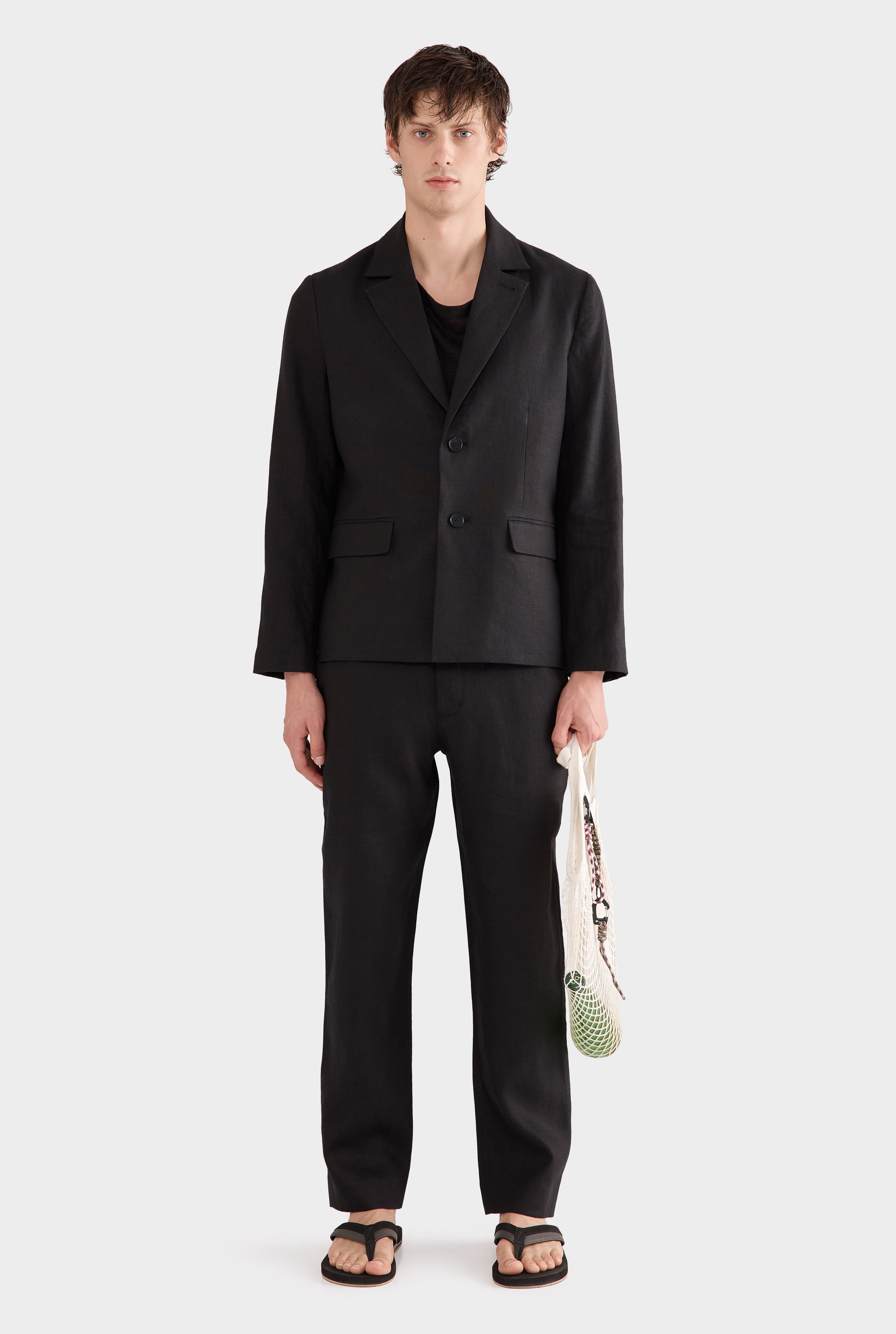 Tailored Linen Blazer - Black