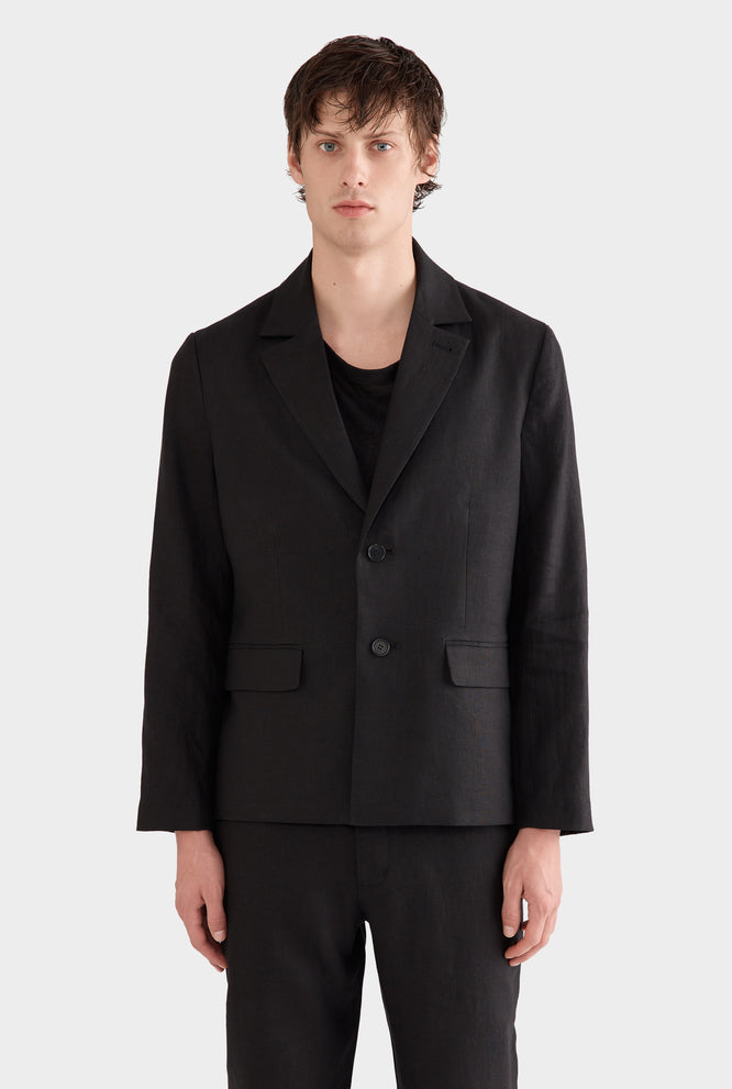 Tailored Linen Blazer - Black