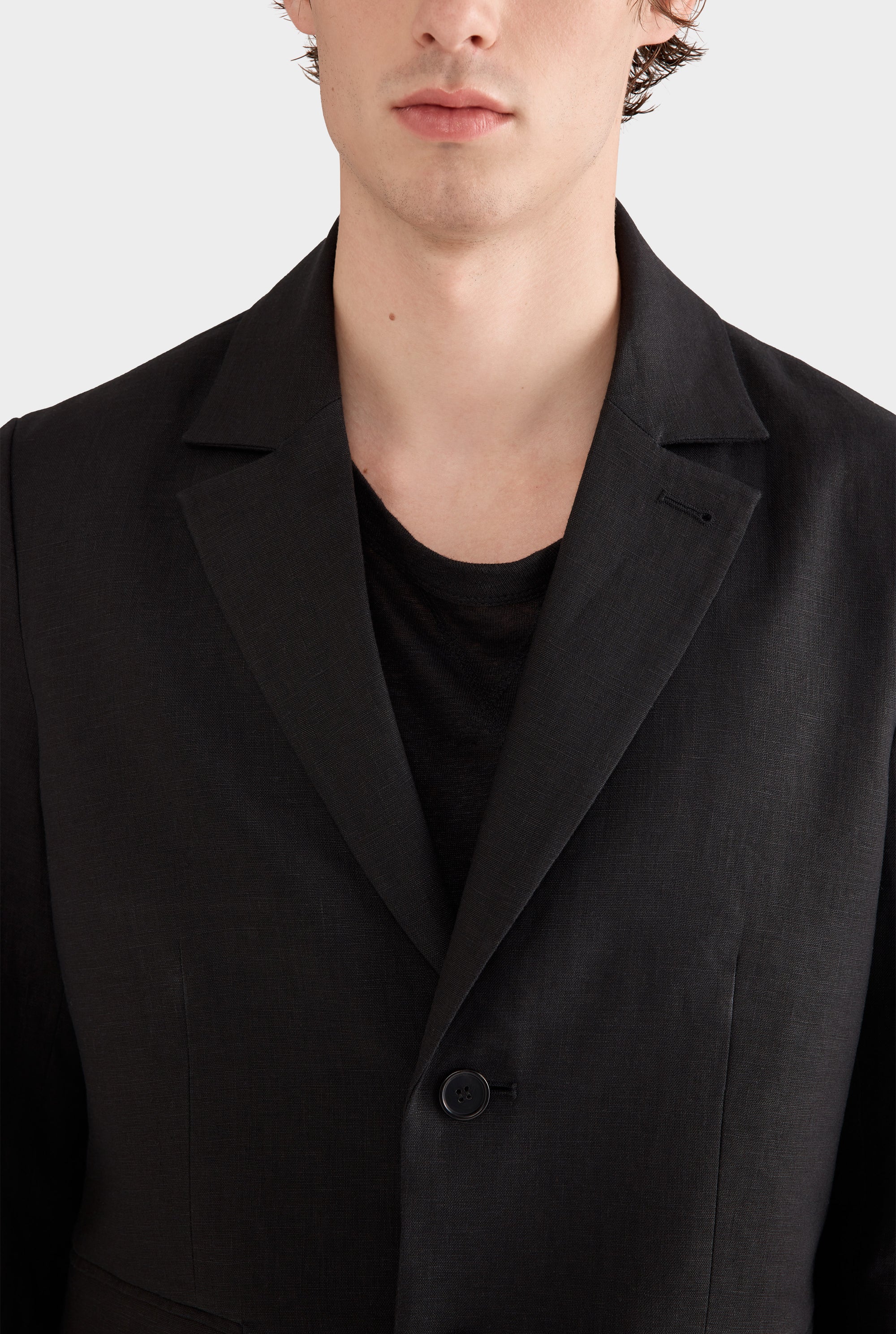 Tailored Linen Blazer - Black