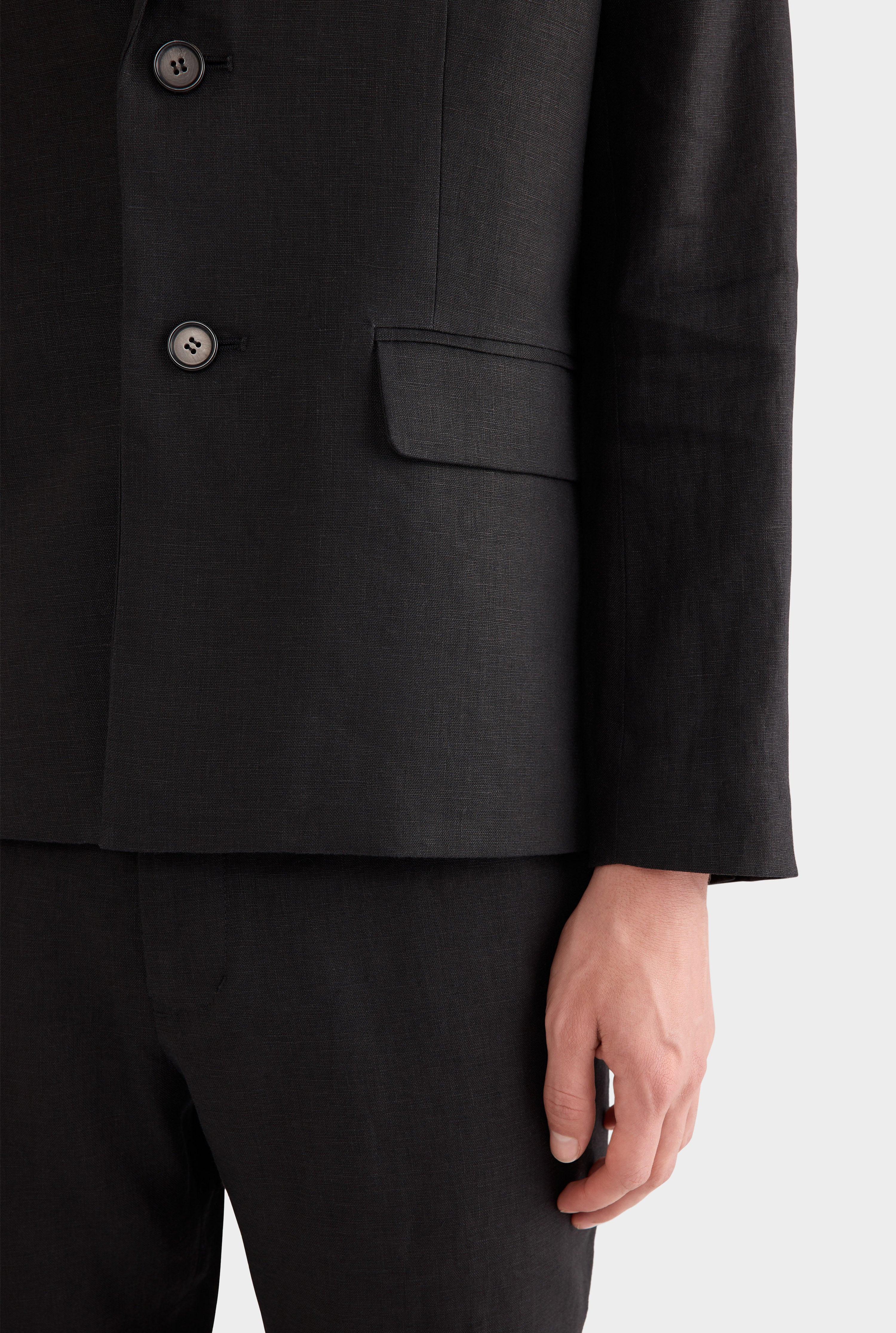 Tailored Linen Blazer - Black