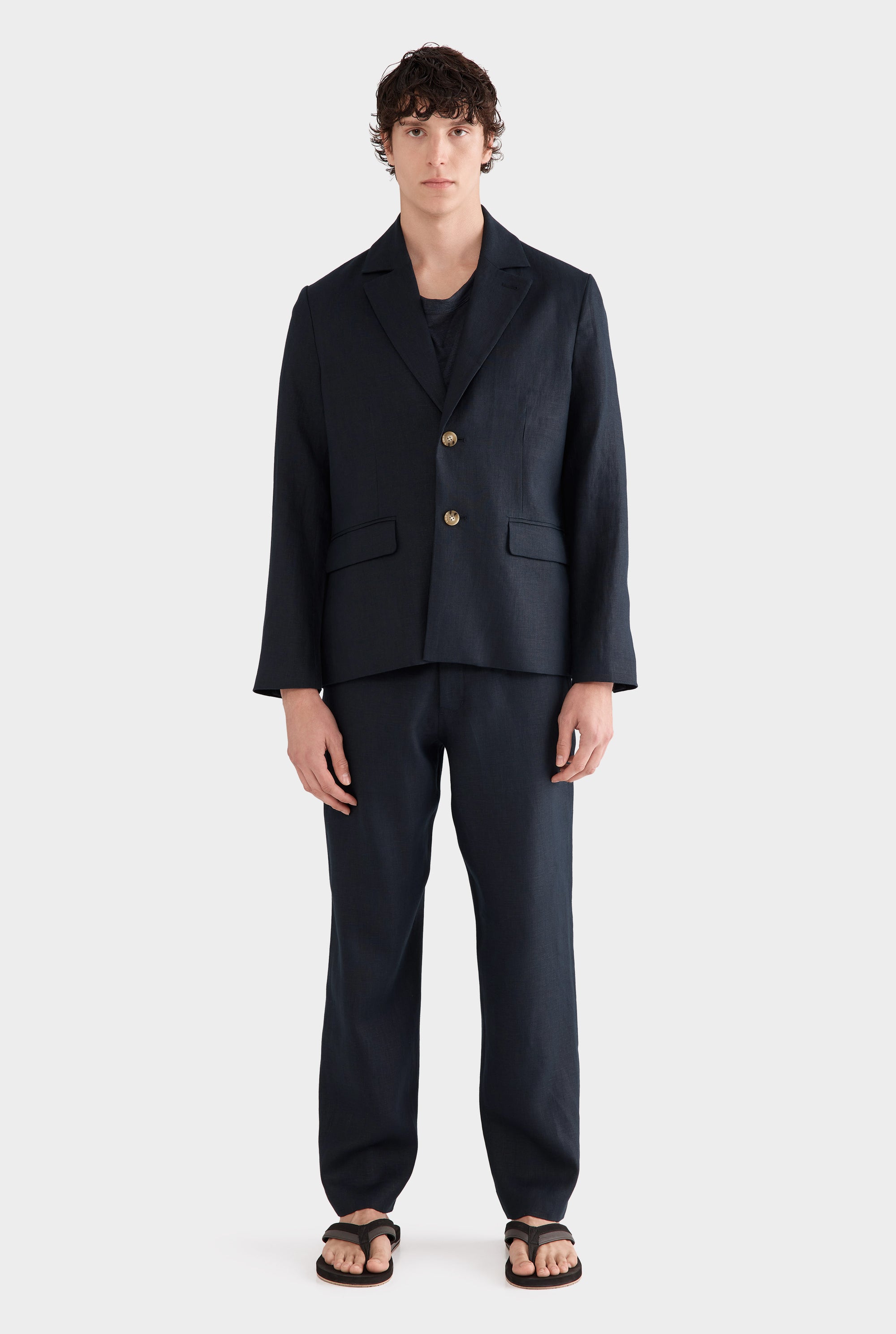 Tailored Linen Blazer - Navy