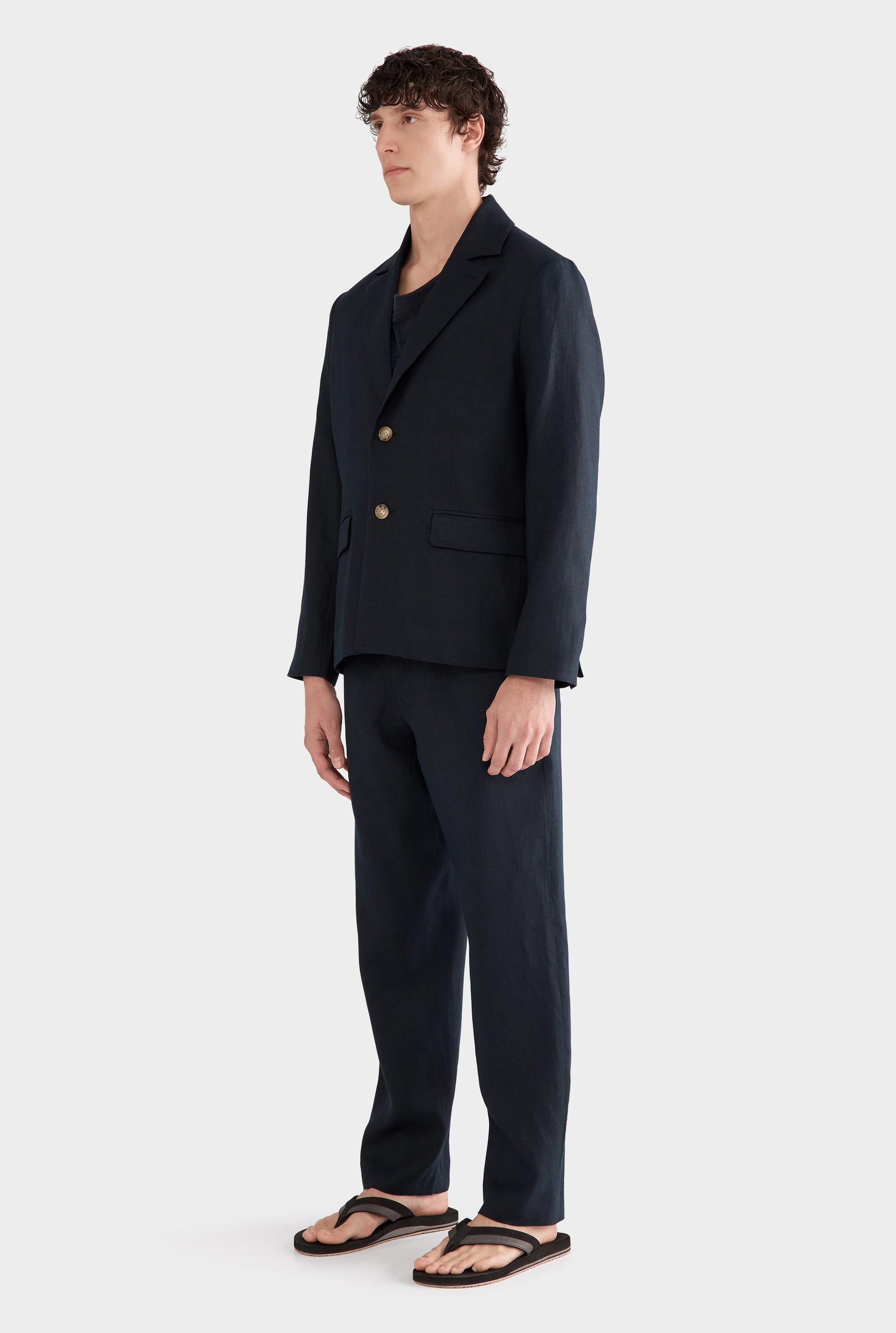 Tailored Linen Blazer - Navy