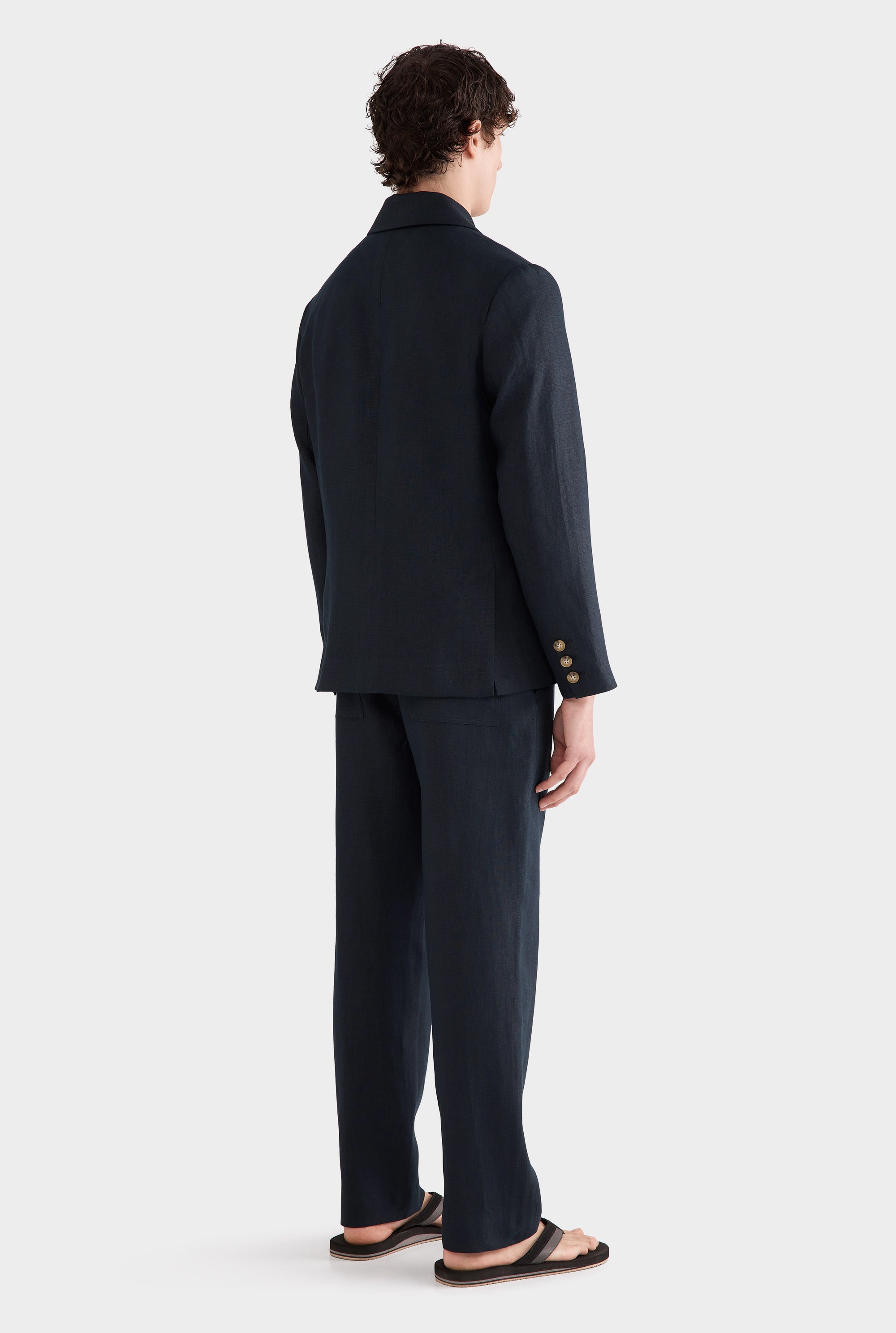 Tailored Linen Blazer - Navy