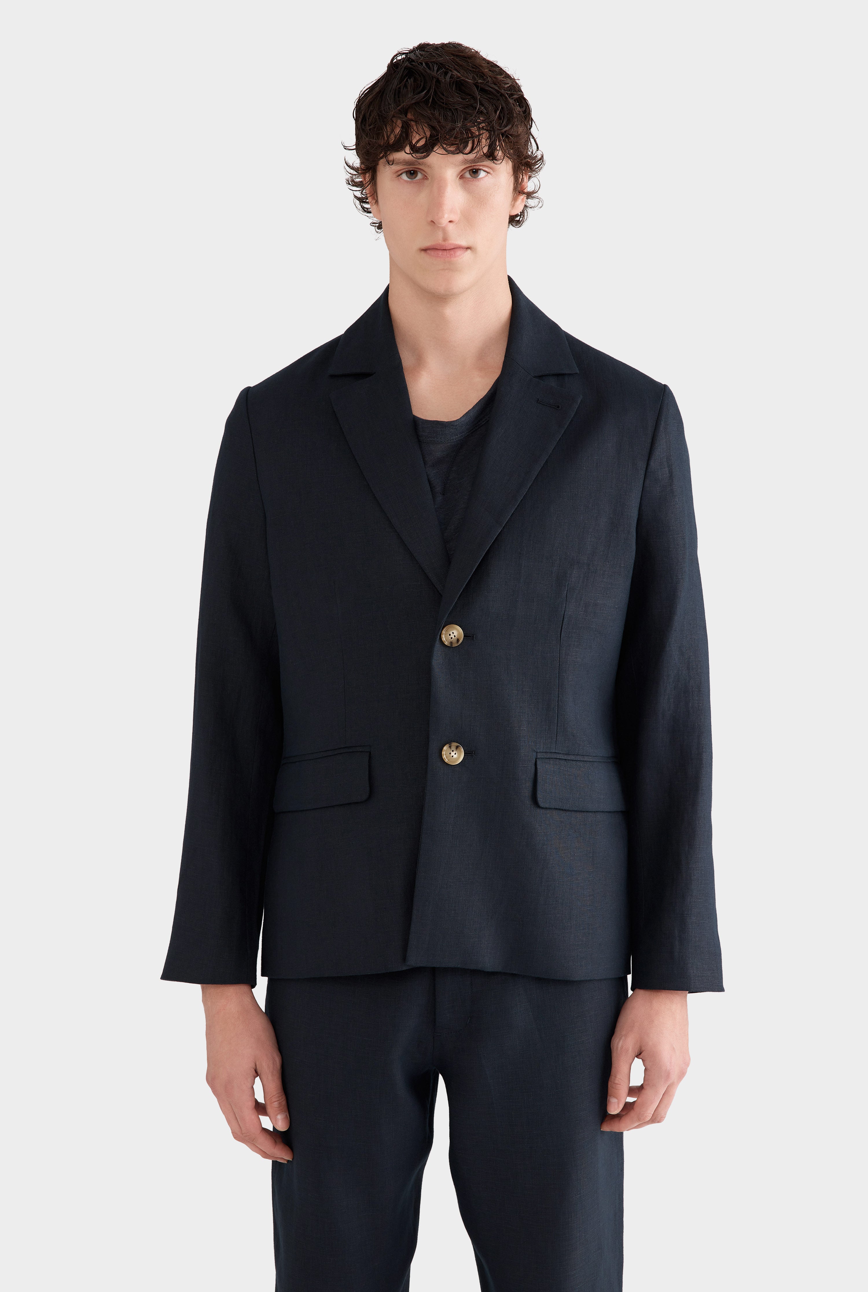 Tailored Linen Blazer - Navy