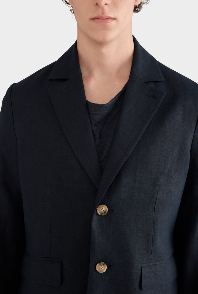 Tailored Linen Blazer - Navy