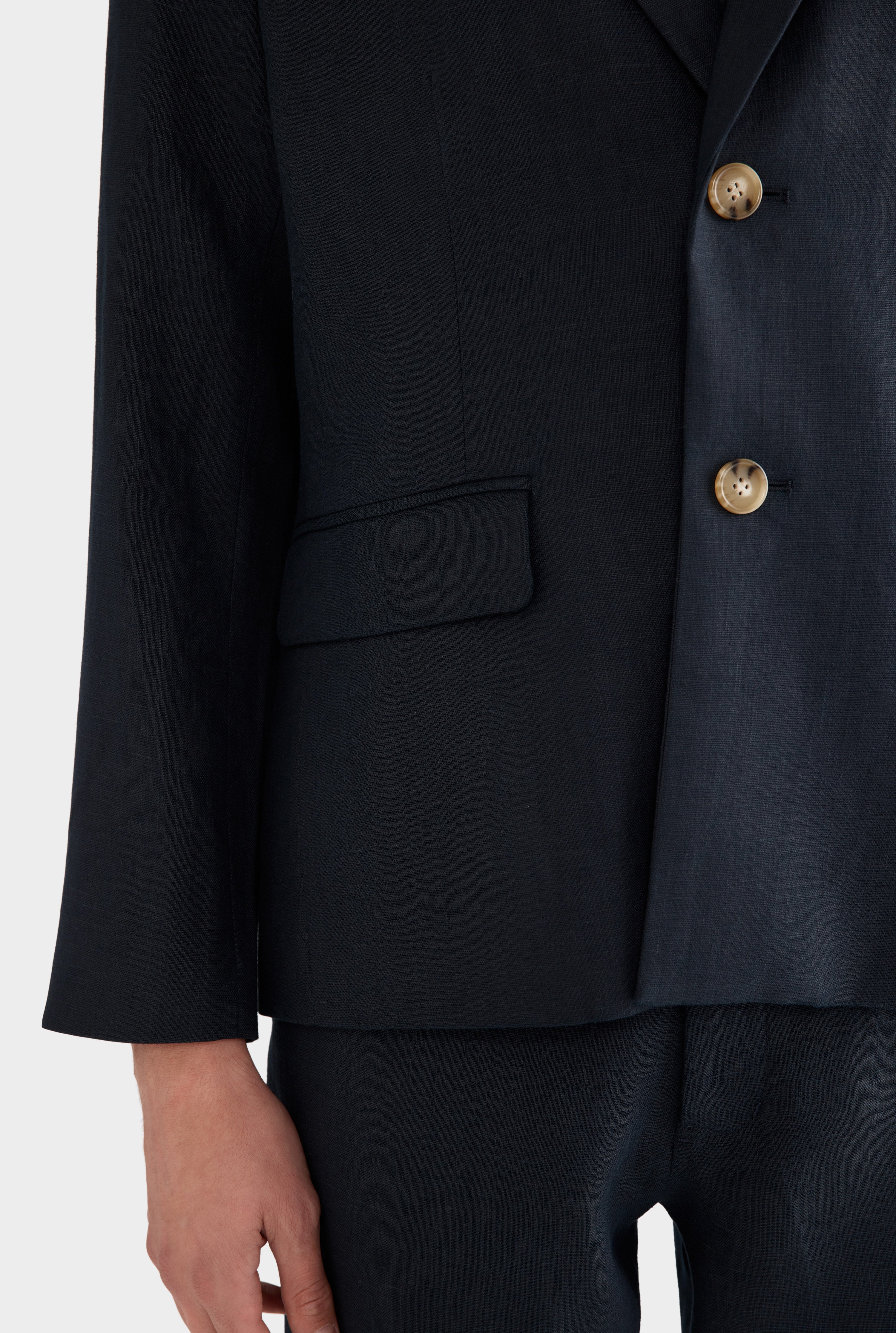 Tailored Linen Blazer - Navy