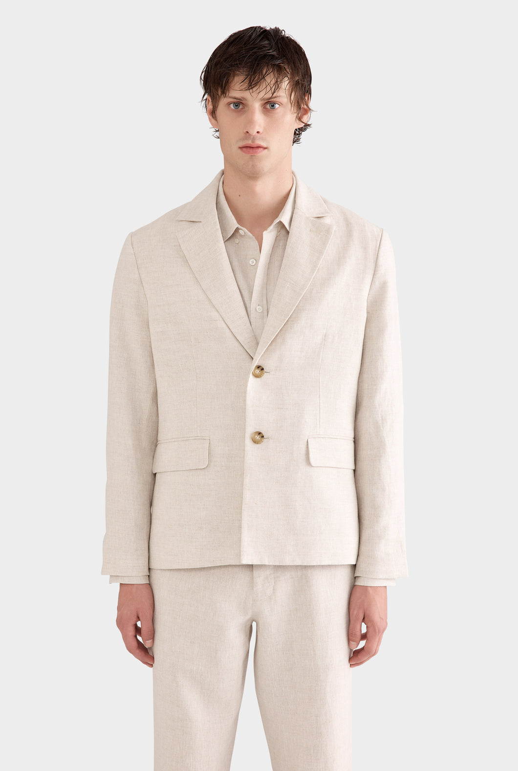 Tailored Linen Blazer - Sand