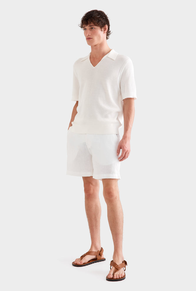 Textured Cotton Open Neck Shirt - Off White