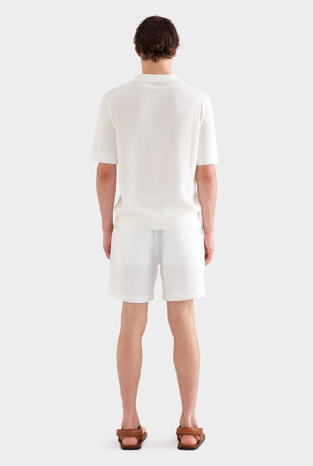 Textured Cotton Open Neck Shirt - Off White