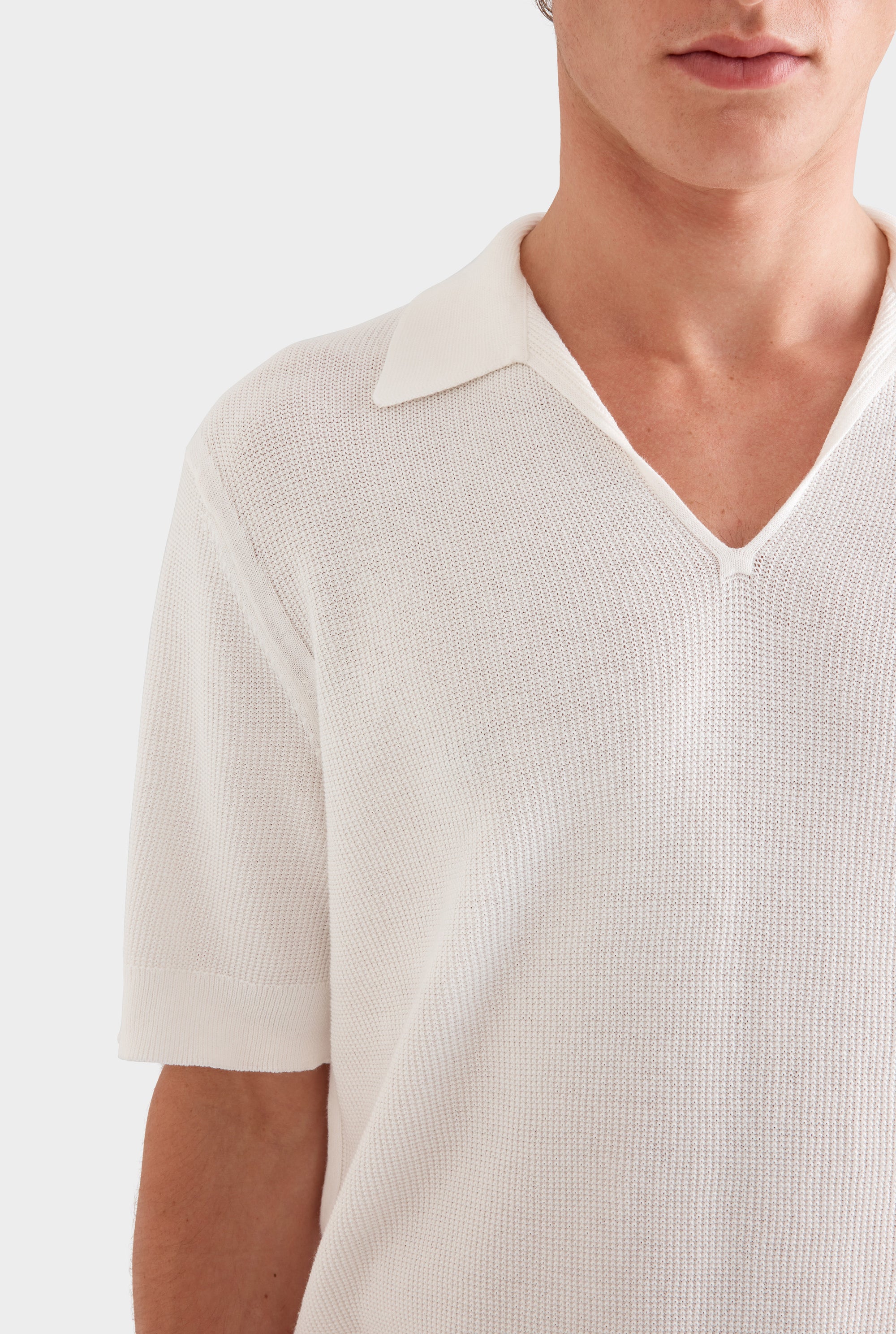 Textured Cotton Open Neck Shirt - Off White