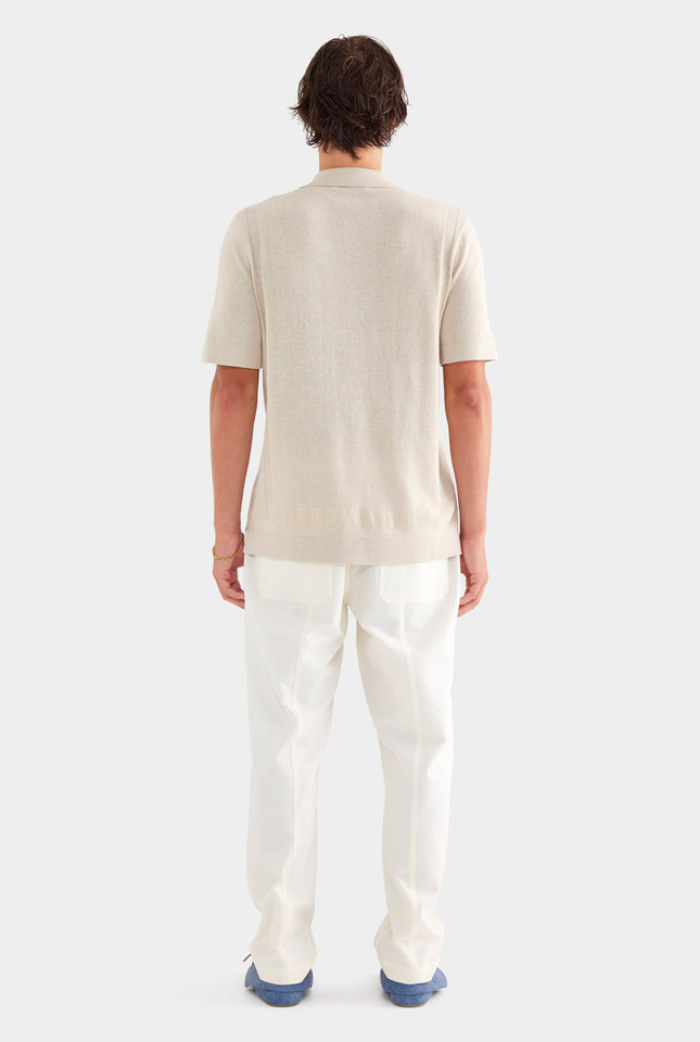 Contrast Stitch Knit Shirt - Sand