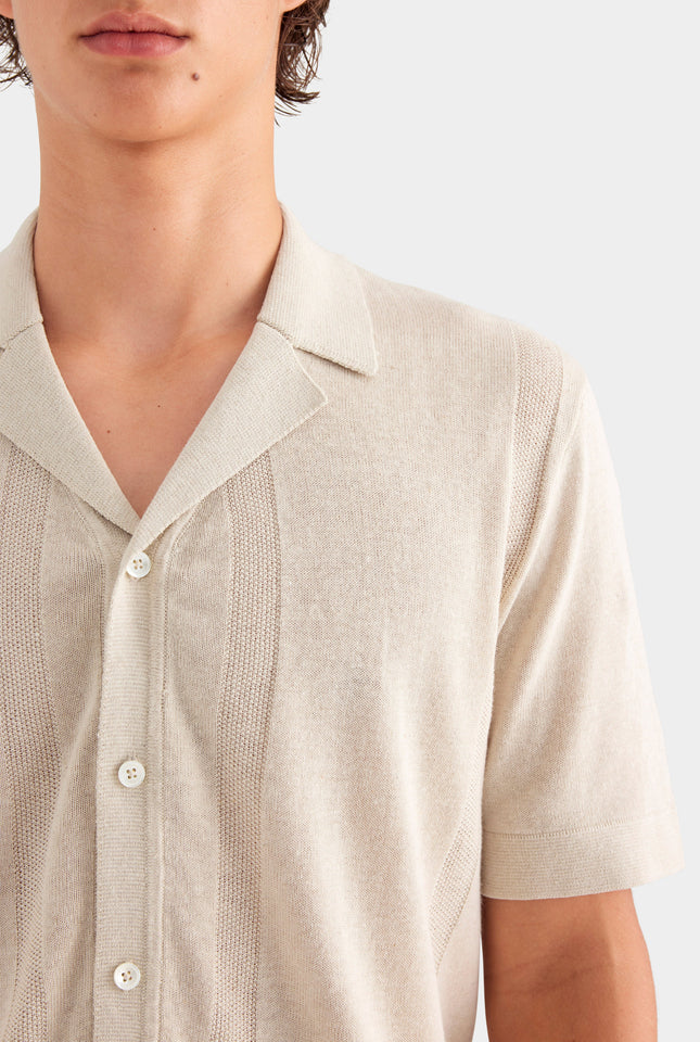 Contrast Stitch Knit Shirt - Sand