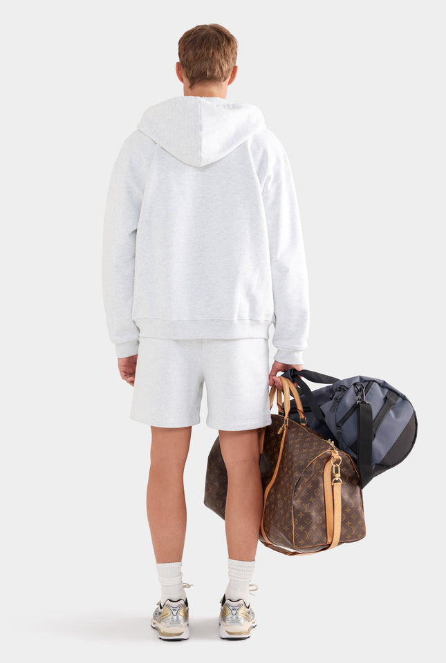 Fleece Track Zip Hoodie - Light Grey Marl