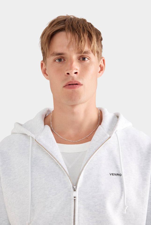 Fleece Track Zip Hoodie - Light Grey Marl