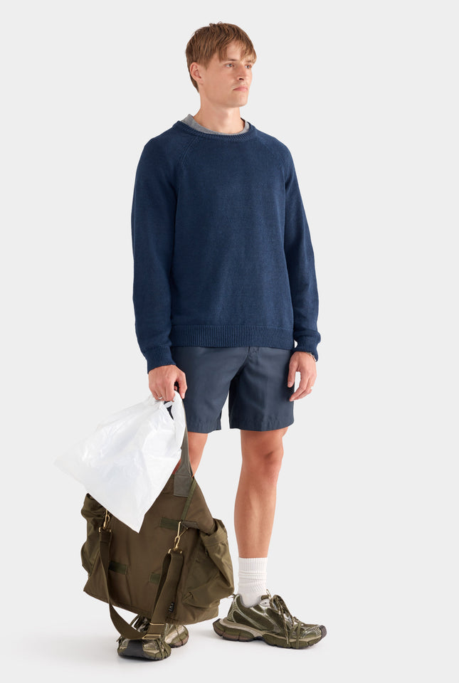 Linen Raglan Sweater - Navy