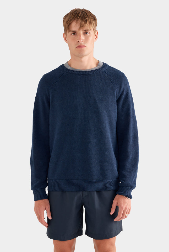 Linen Raglan Sweater - Navy